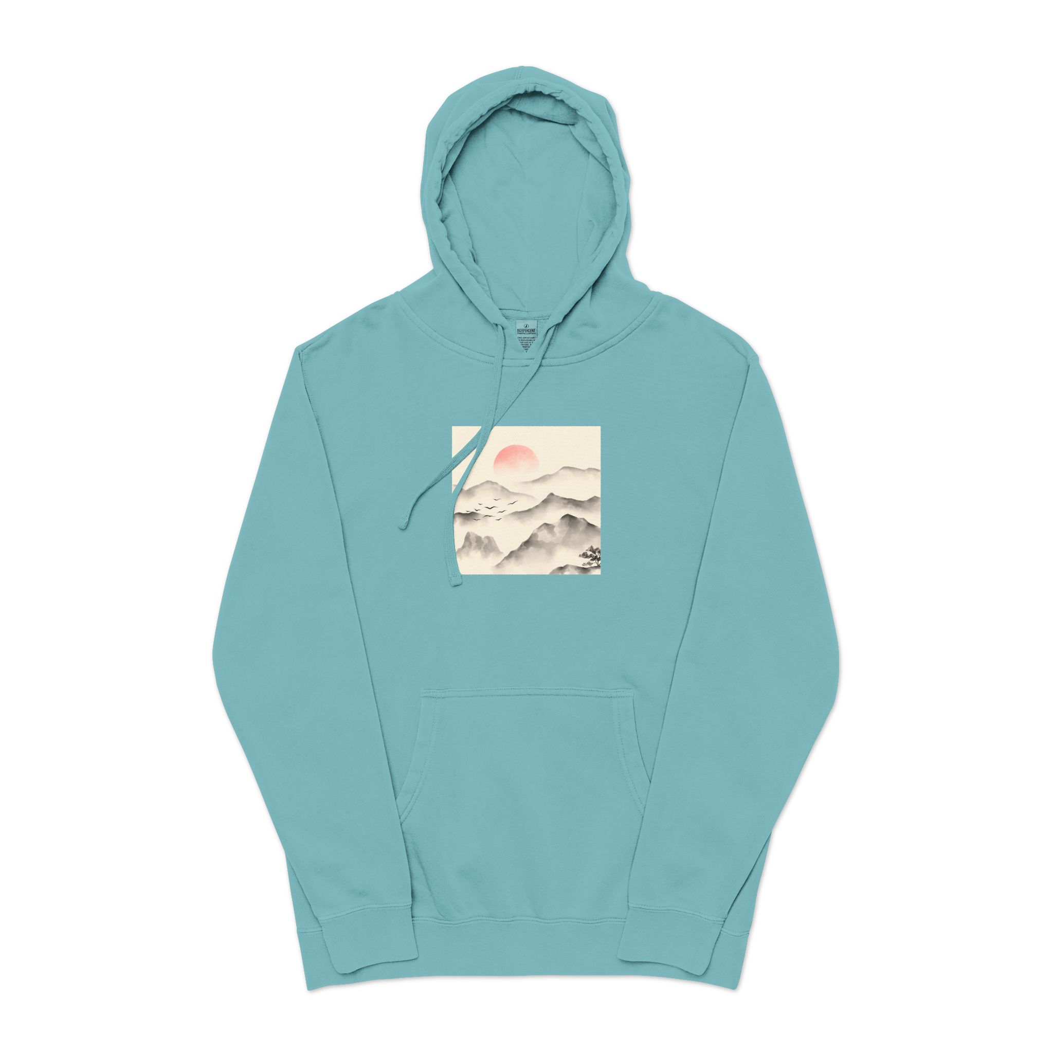 Watercolor Chinese Style Unisex Pigment Dyed Hoodie Embroidery - Image 9
