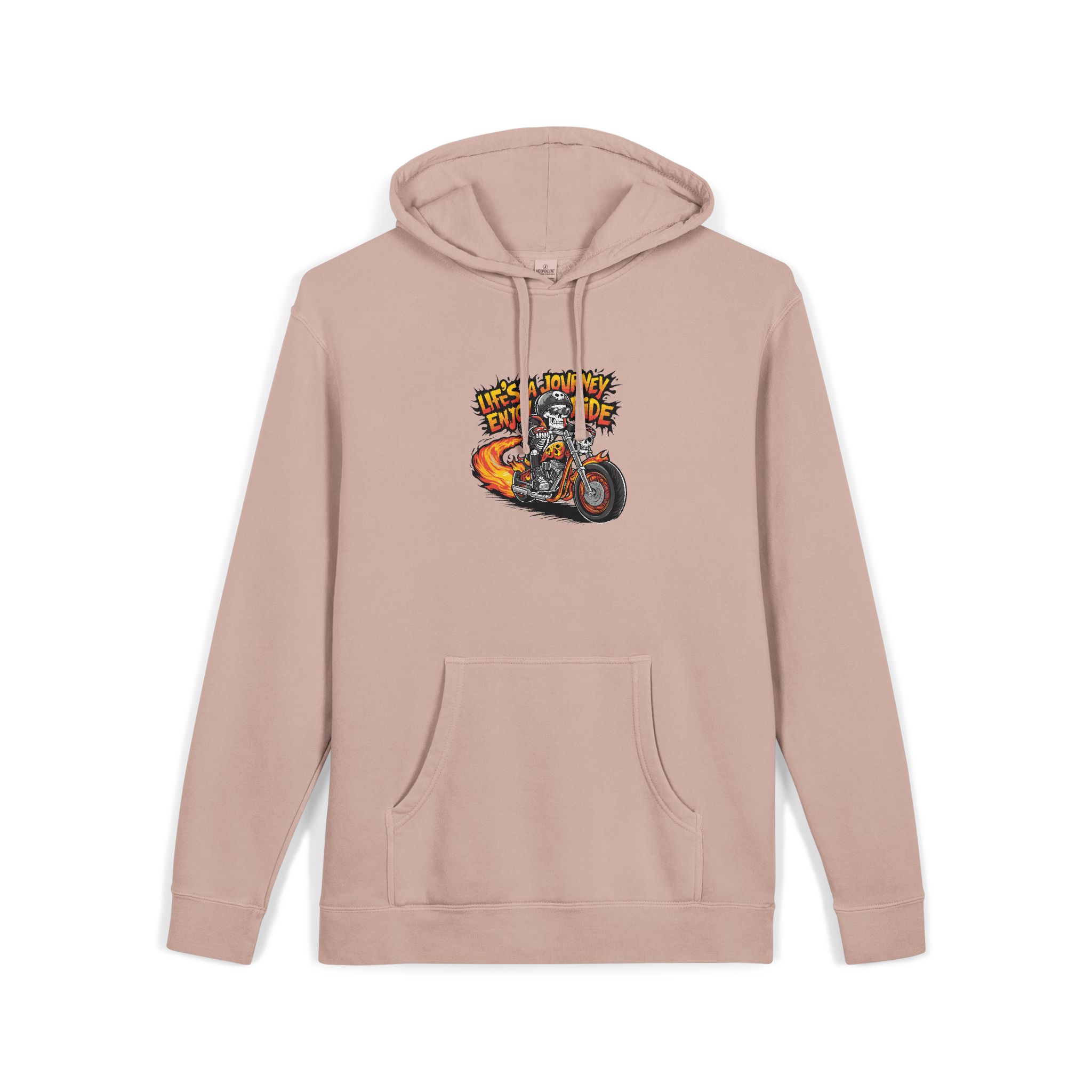 Skeleton Riding Flaming Motorcycle Unisex Pigment Dyed Hoodie Embroidery - Image 3
