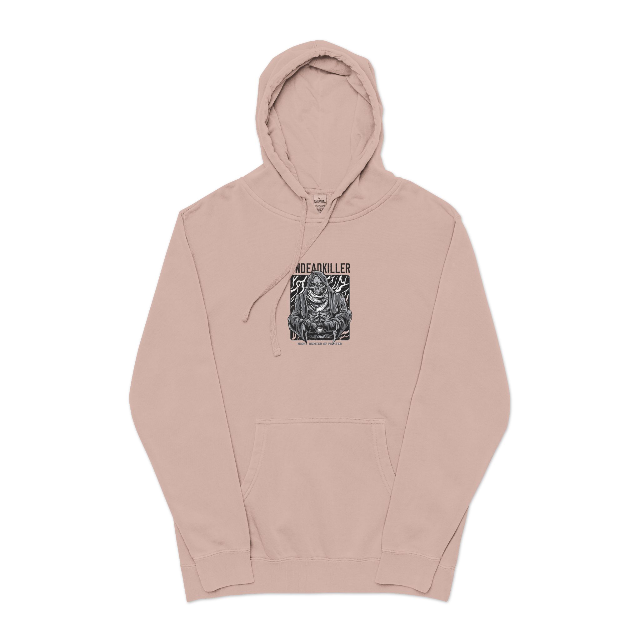 Undead Killer Black White Unisex Pigment Dyed Hoodie Embroidery