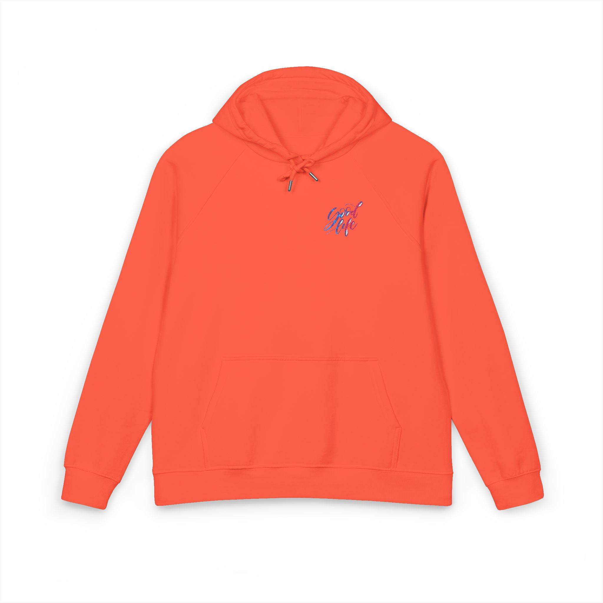 Good Life Watercolor Lettering Unisex Eco Raglan Hoodie Embroidery - Image 5