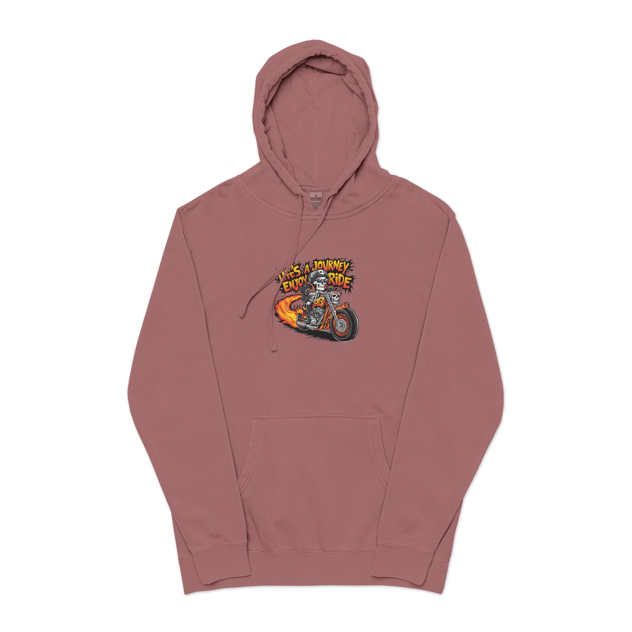 Skeleton Riding Flaming Motorcycle Unisex Pigment Dyed Hoodie Embroidery - Image 29