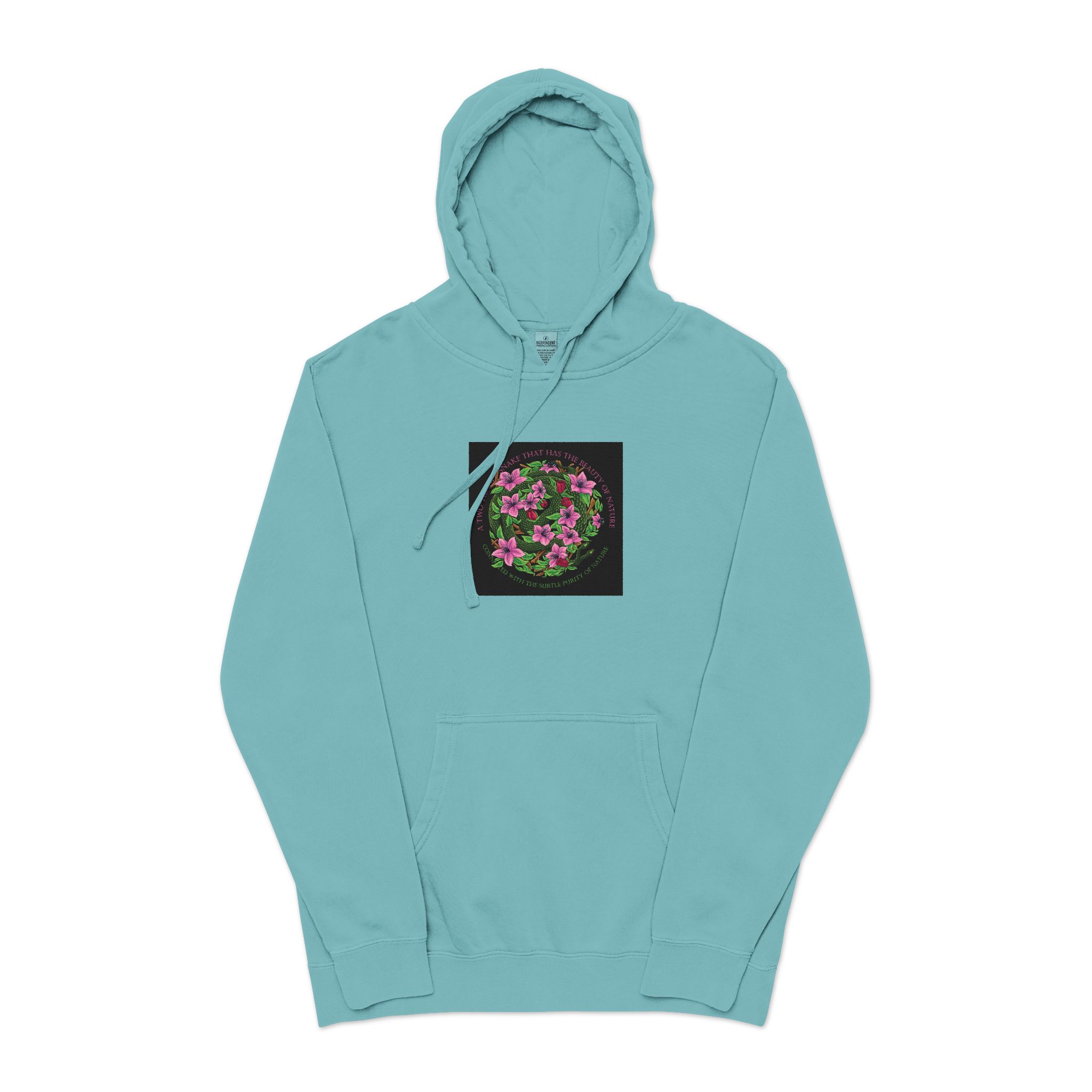 Two Headed Snake With Text Illustration Unisex Pigment Dyed Hoodie Embroidery - Image 9