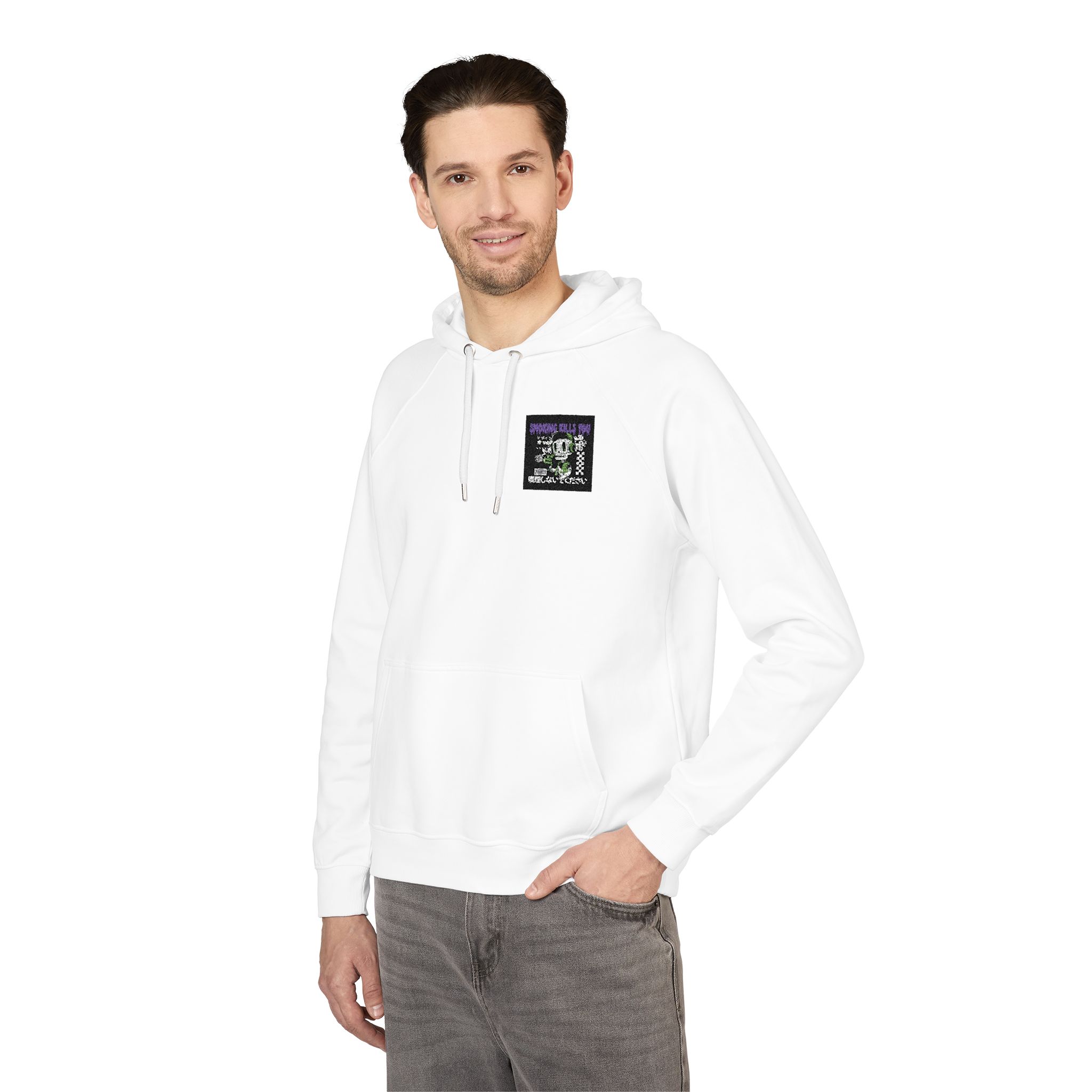 Smoking Kills You Skull Graphic Retro Design Vector (còpia) Unisex Eco Raglan Hoodie Embroidery - Image 4