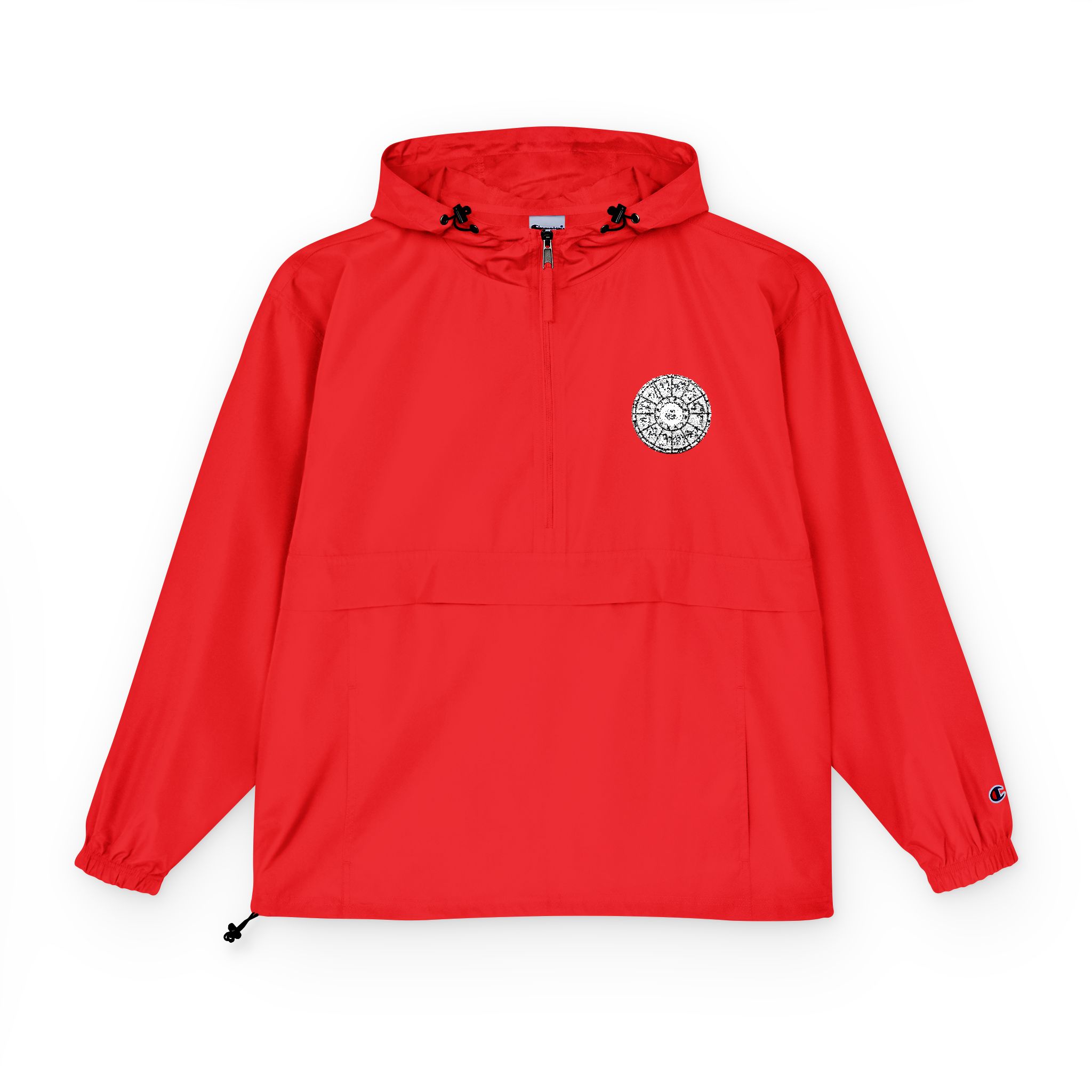 Zodiac Circle Horoscope Drawing Engraving Style Zodiac Wheel With Astrological Sy Champion Unisex Packable Anorak Jacket - Image 25