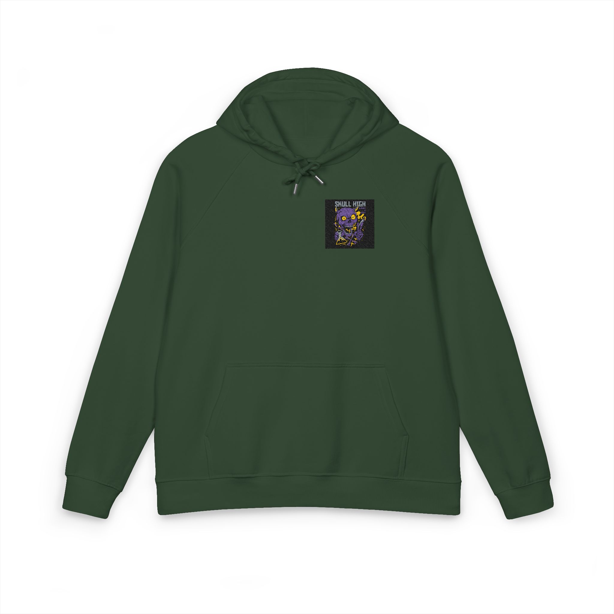 Skull High Cartoon Funny Unisex Eco Raglan Hoodie Embroidery - Image 13