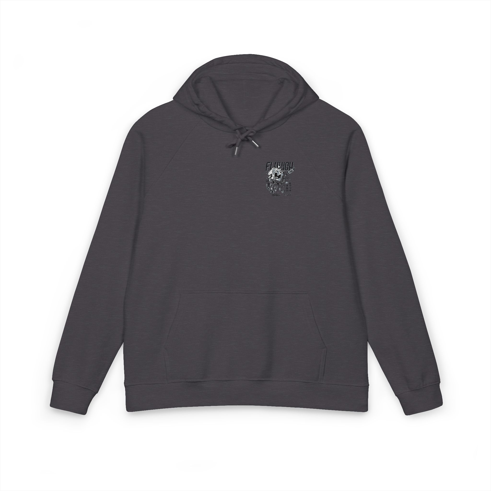 Fly High Black White Illustration Unisex Eco Raglan Hoodie Embroidery - Image 9