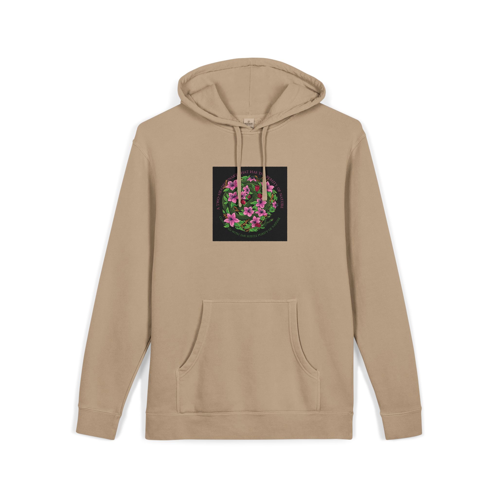 Two Headed Snake With Text Illustration Unisex Pigment Dyed Hoodie Embroidery - Image 7