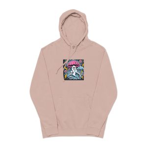 White Ghost With Pink Umbrella Lightning Bolt Unisex Pigment Dyed Hoodie Embroidery