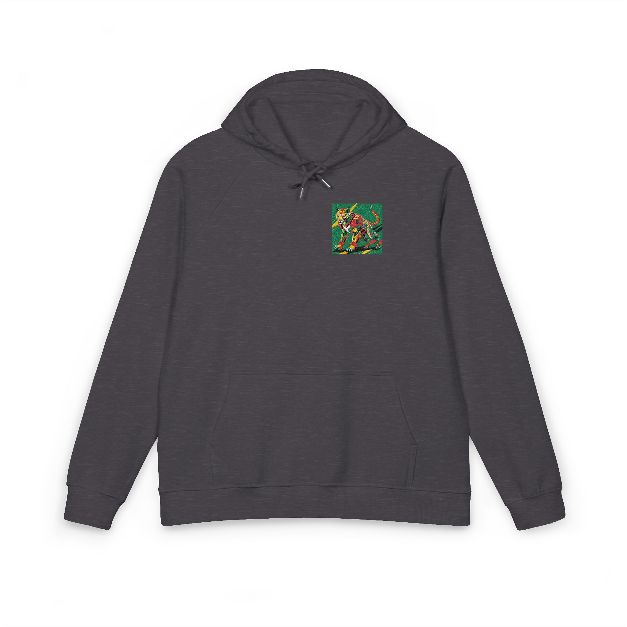 Drawing Cat With Red Tail Unisex Eco Raglan Hoodie Embroidery - Image 9