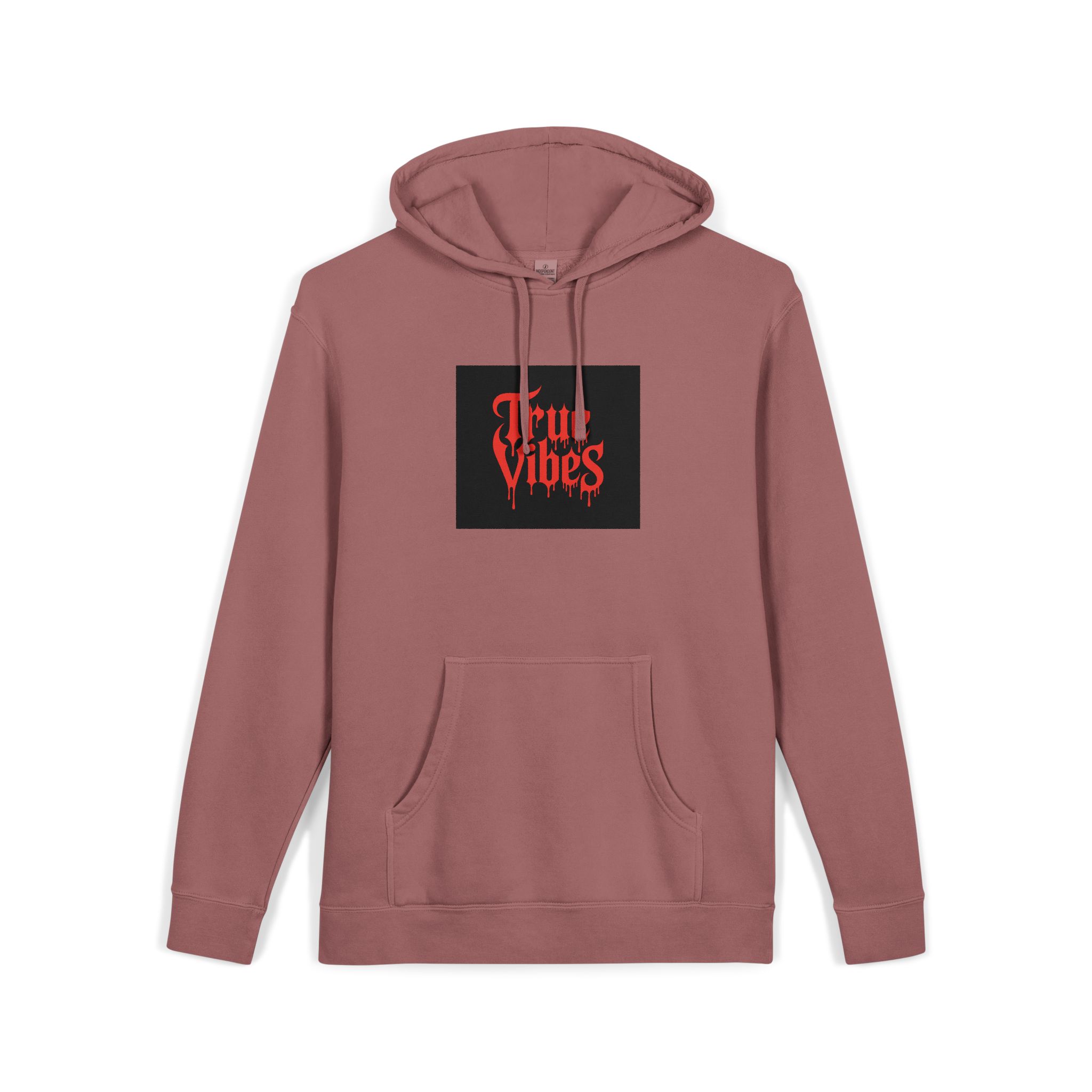 True Vibes Bold Red Gothic Drip Text Black Unisex Pigment Dyed Hoodie Embroidery - Image 31