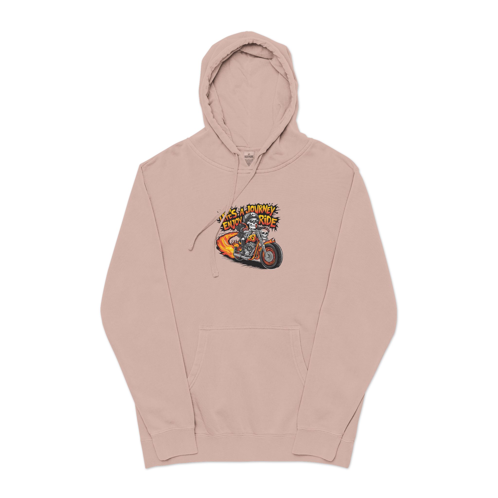Skeleton Riding Flaming Motorcycle Unisex Pigment Dyed Hoodie Embroidery