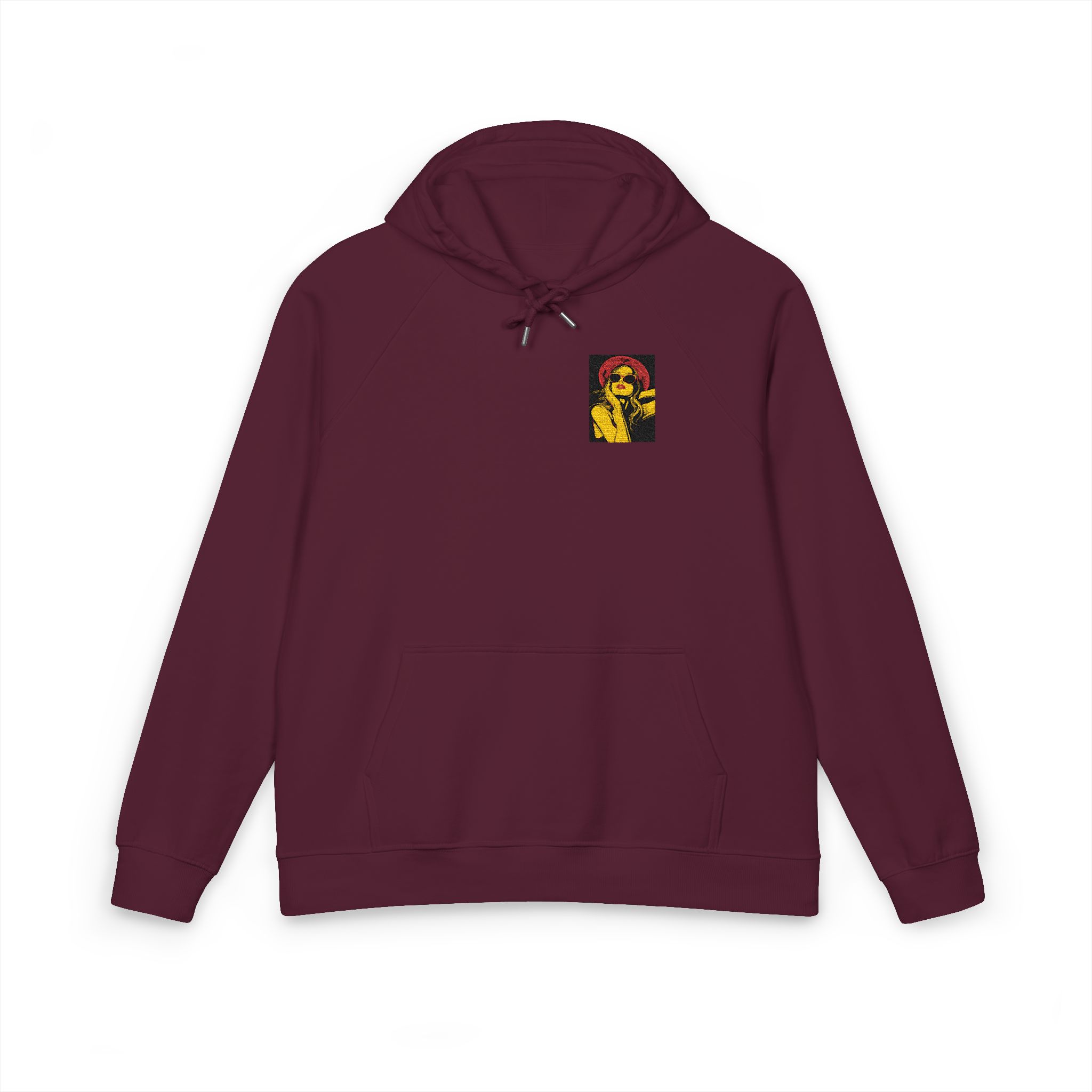 Woman With Sunglasses Unisex Eco Raglan Hoodie Embroidery - Image 21