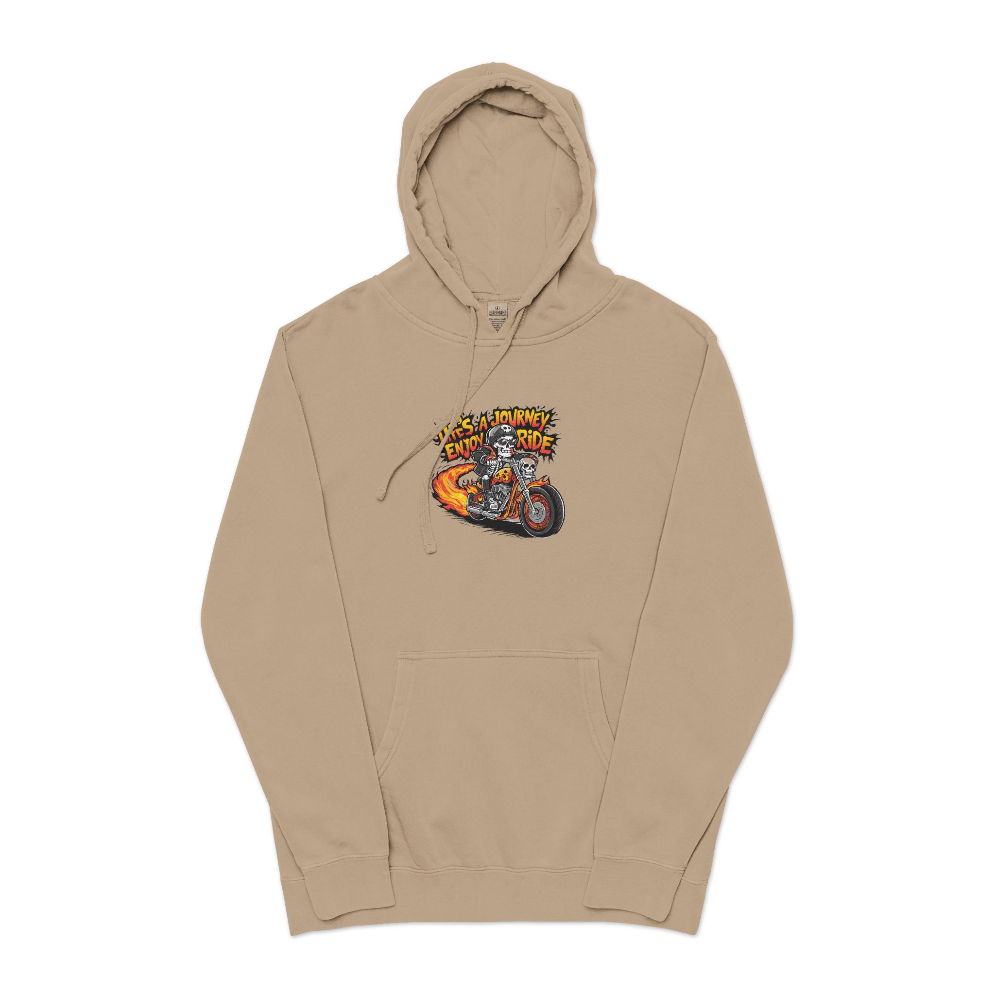 Skeleton Riding Flaming Motorcycle Unisex Pigment Dyed Hoodie Embroidery - Image 5