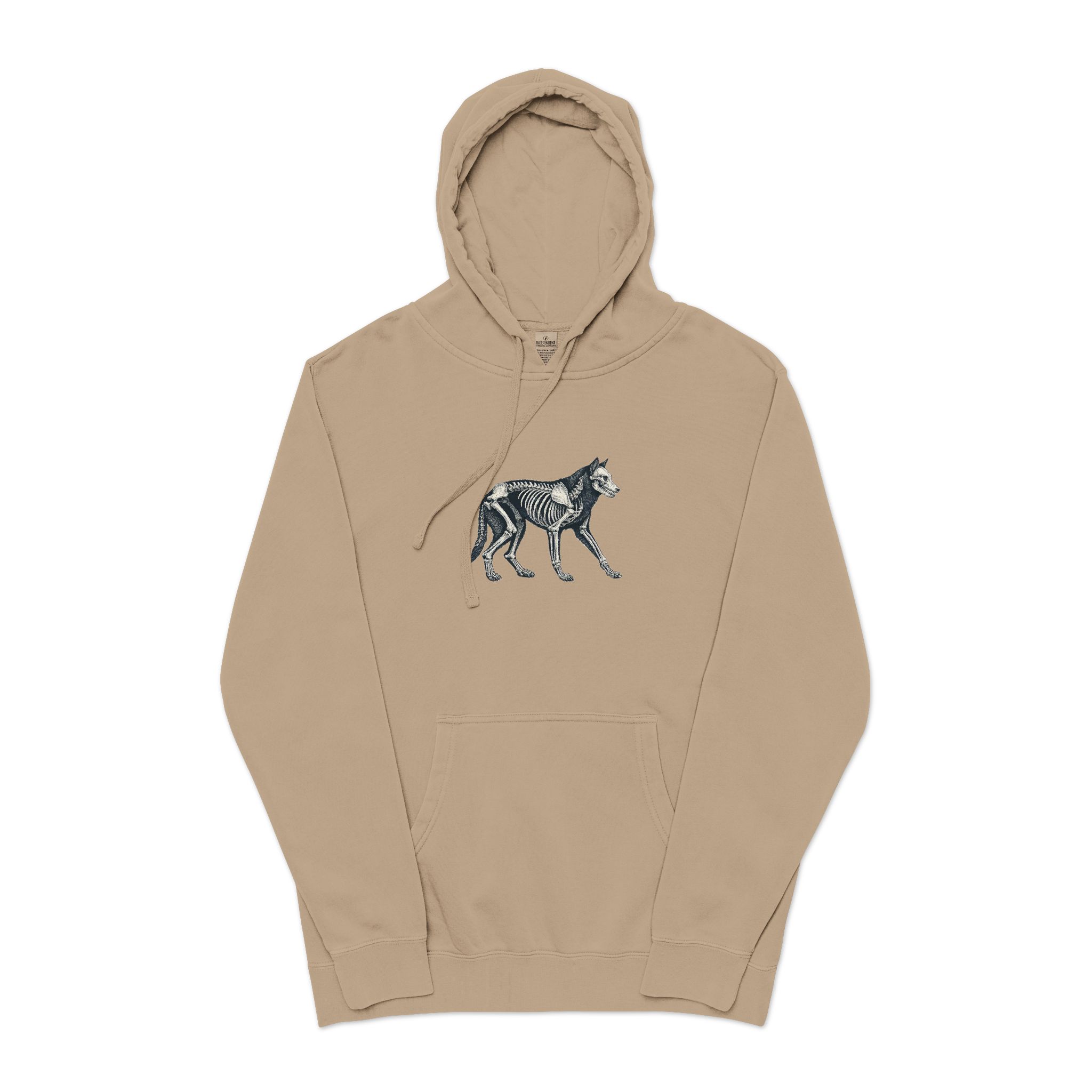 Vector Wolf Skeleton Illustration Vintage Engraving Style Unisex Pigment Dyed Hoodie Embroidery - Image 5