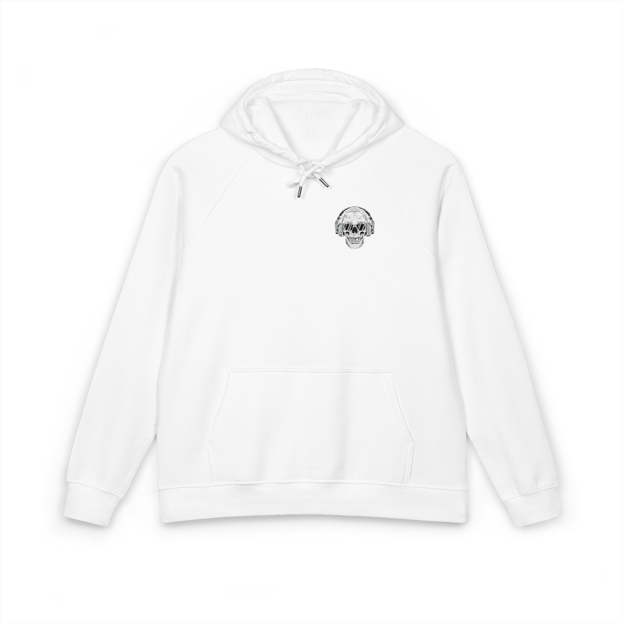 Skull Dj With Black Glass Unisex Eco Raglan Hoodie Embroidery