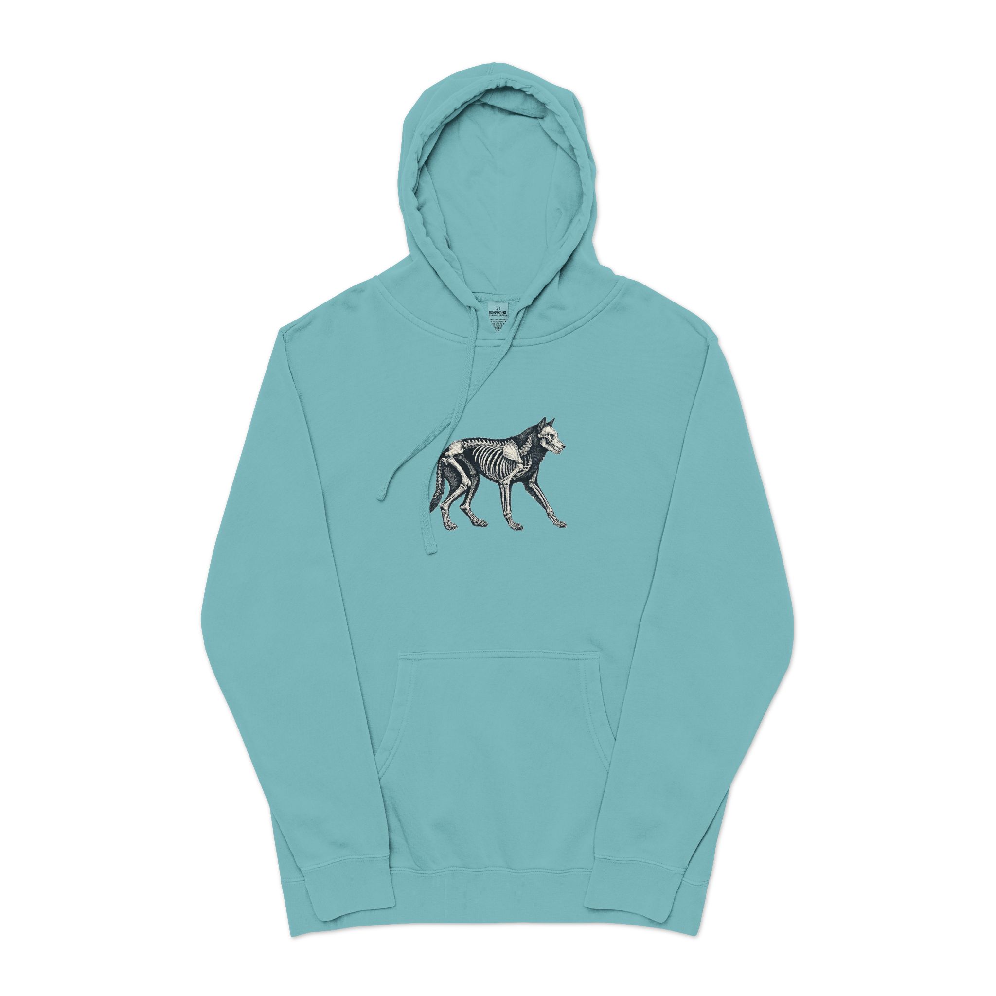 Vector Wolf Skeleton Illustration Vintage Engraving Style Unisex Pigment Dyed Hoodie Embroidery - Image 9