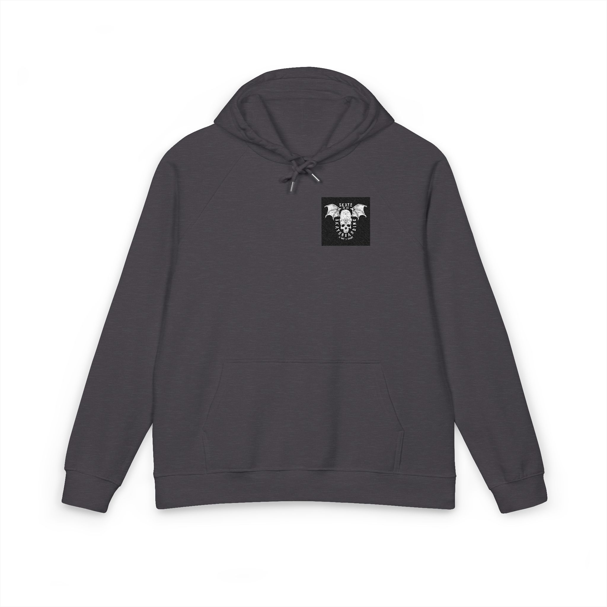 Vintage White Skateboarding Logo Unisex Eco Raglan Hoodie Embroidery - Image 9