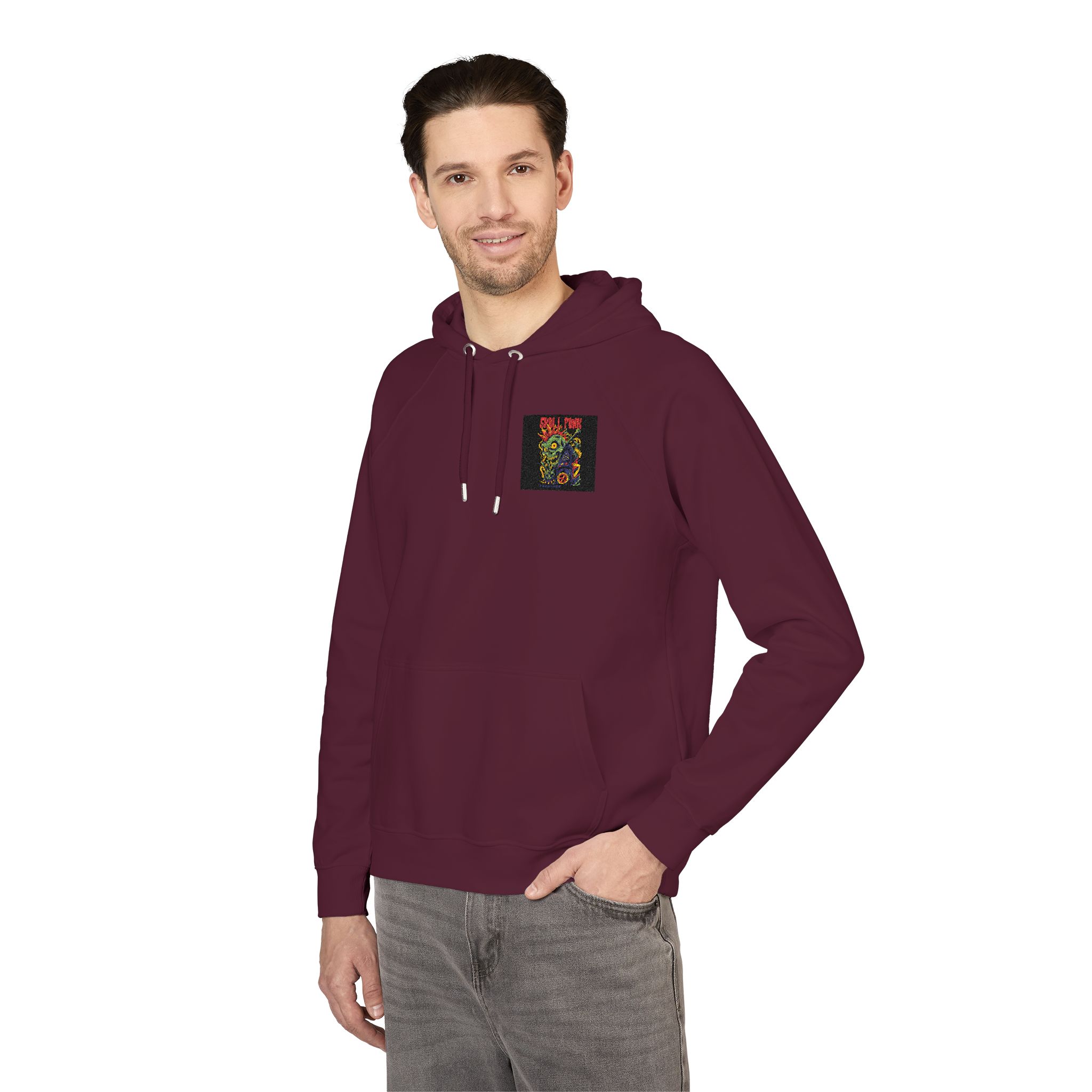 Skull Punk Copia Unisex Eco Raglan Hoodie Embroidery - Image 24