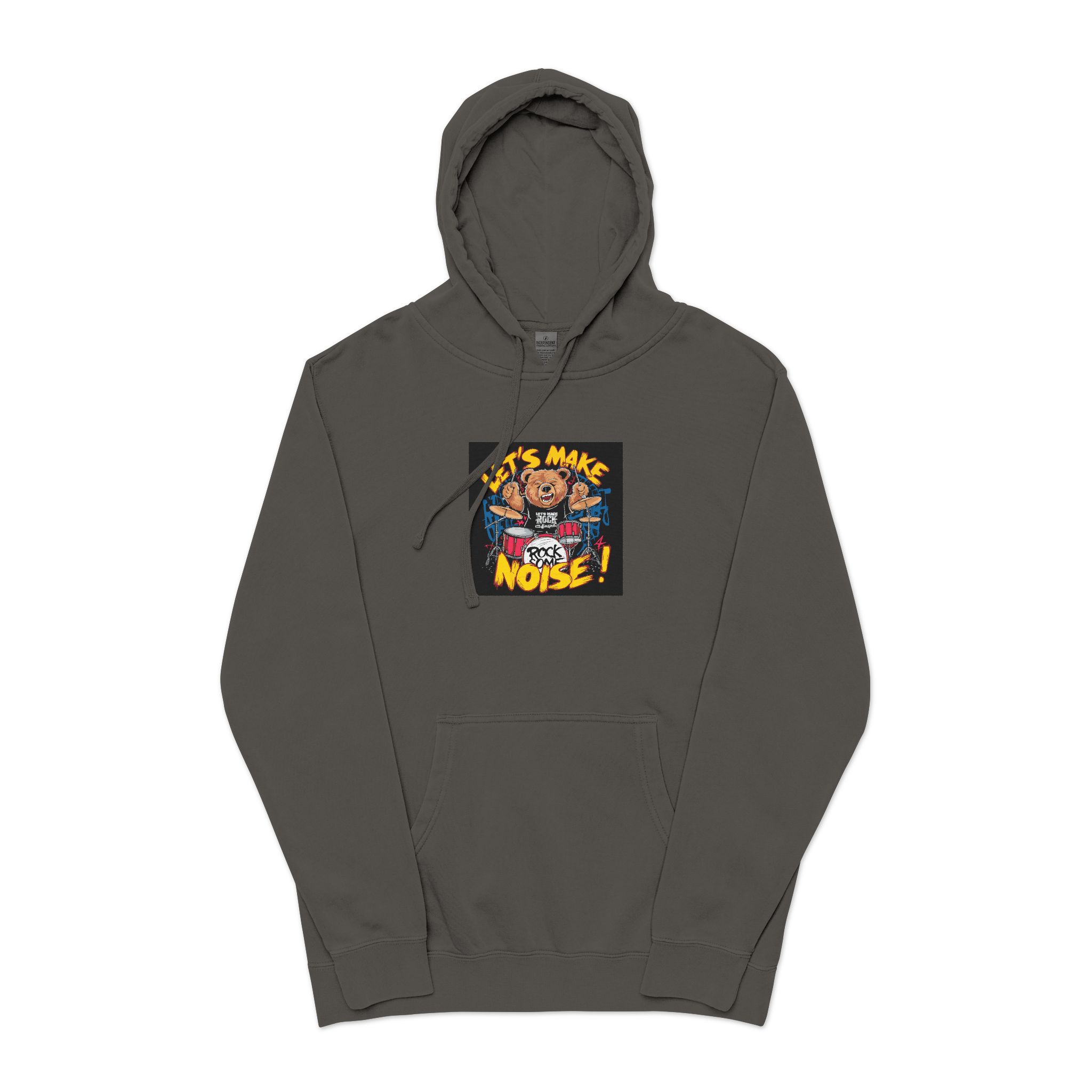 Vibrant Eyecatching Music Tshirt Design Featuring Bear Rocking Out Drum Set (1) Unisex Pigment Dyed Hoodie Embroidery - Image 25
