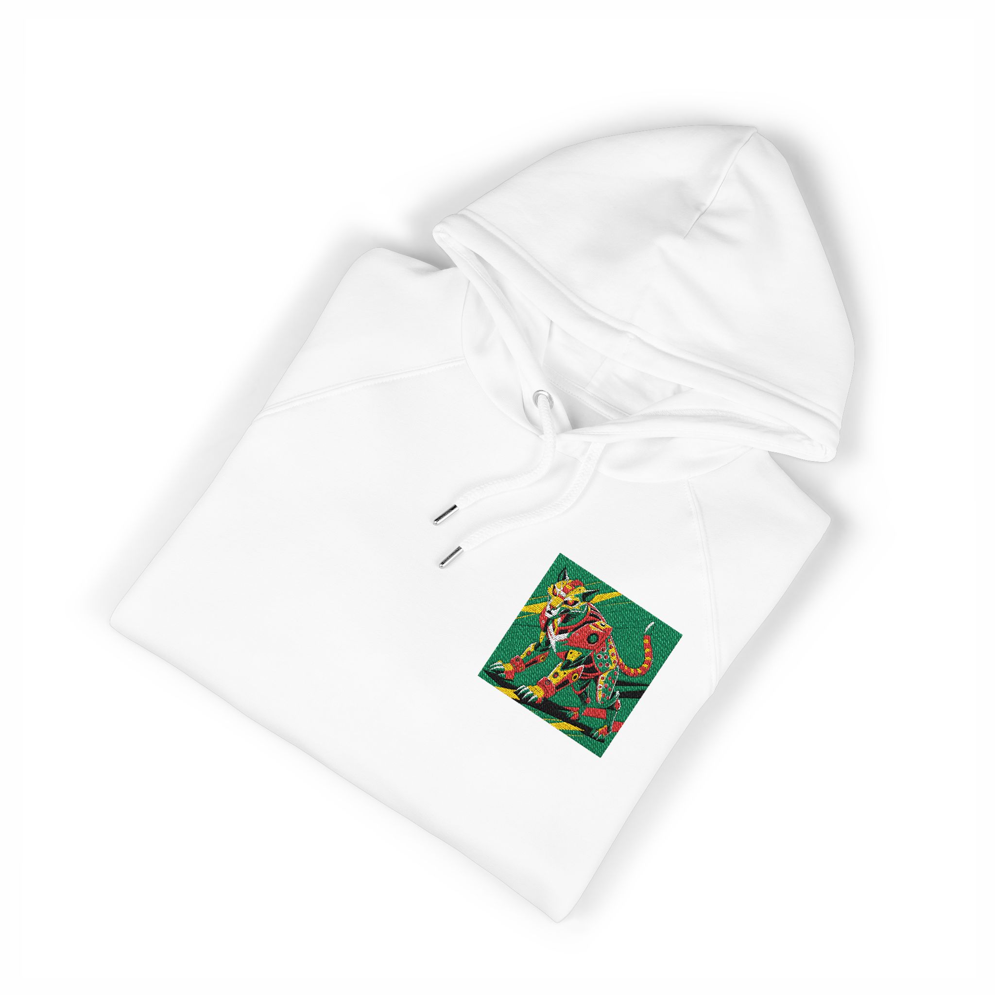Drawing Cat With Red Tail Unisex Eco Raglan Hoodie Embroidery - Image 3