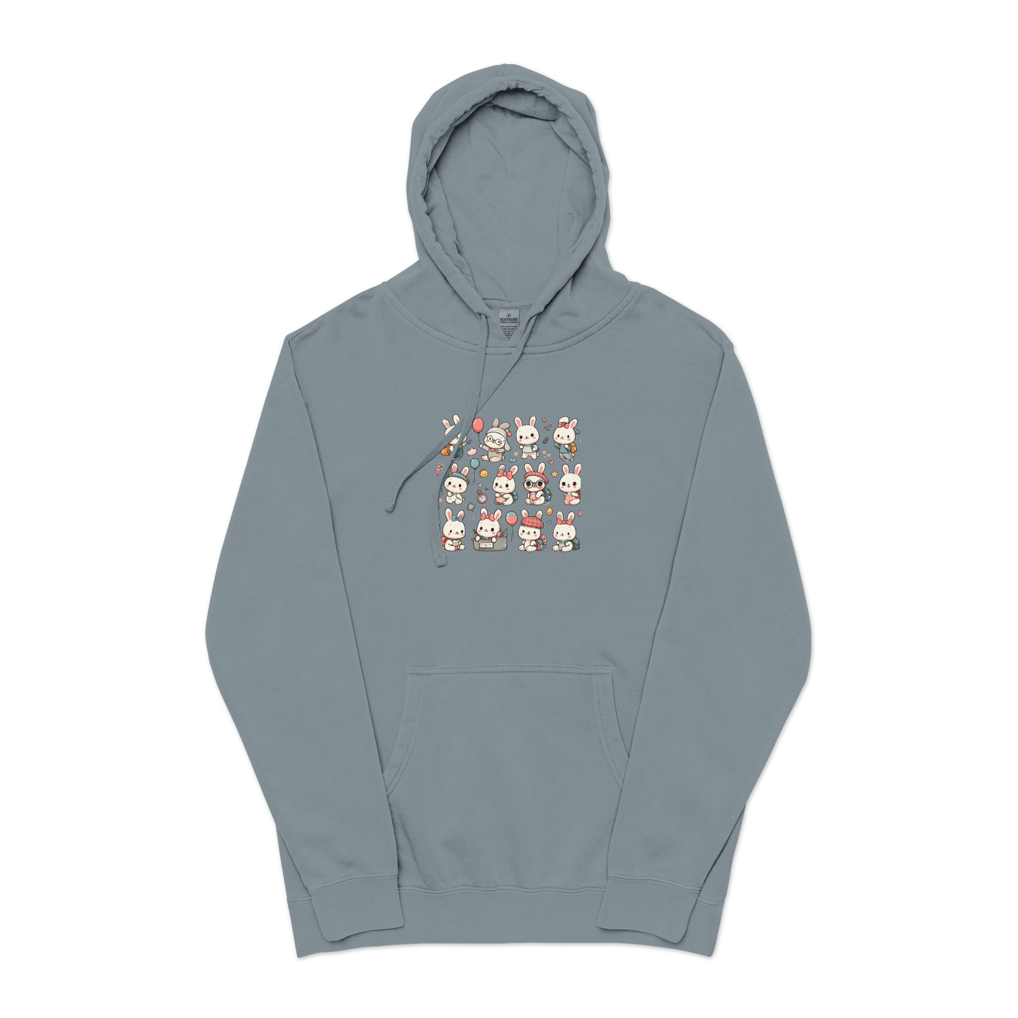 Vector Cartoon Rabbit Sits Field Flowers (1) Unisex Pigment Dyed Hoodie Embroidery - Image 21