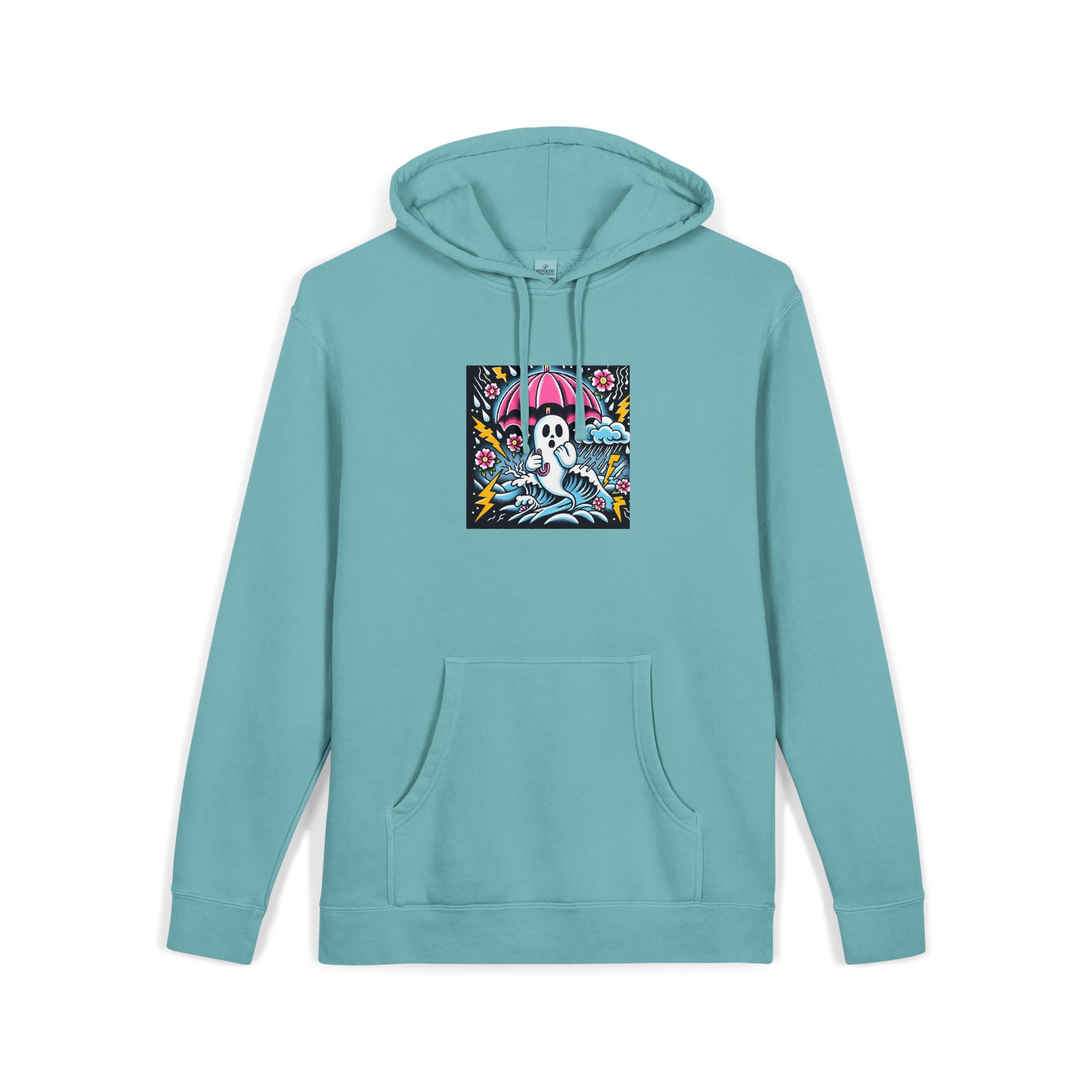 White Ghost With Pink Umbrella Lightning Bolt Unisex Pigment Dyed Hoodie Embroidery - Image 11