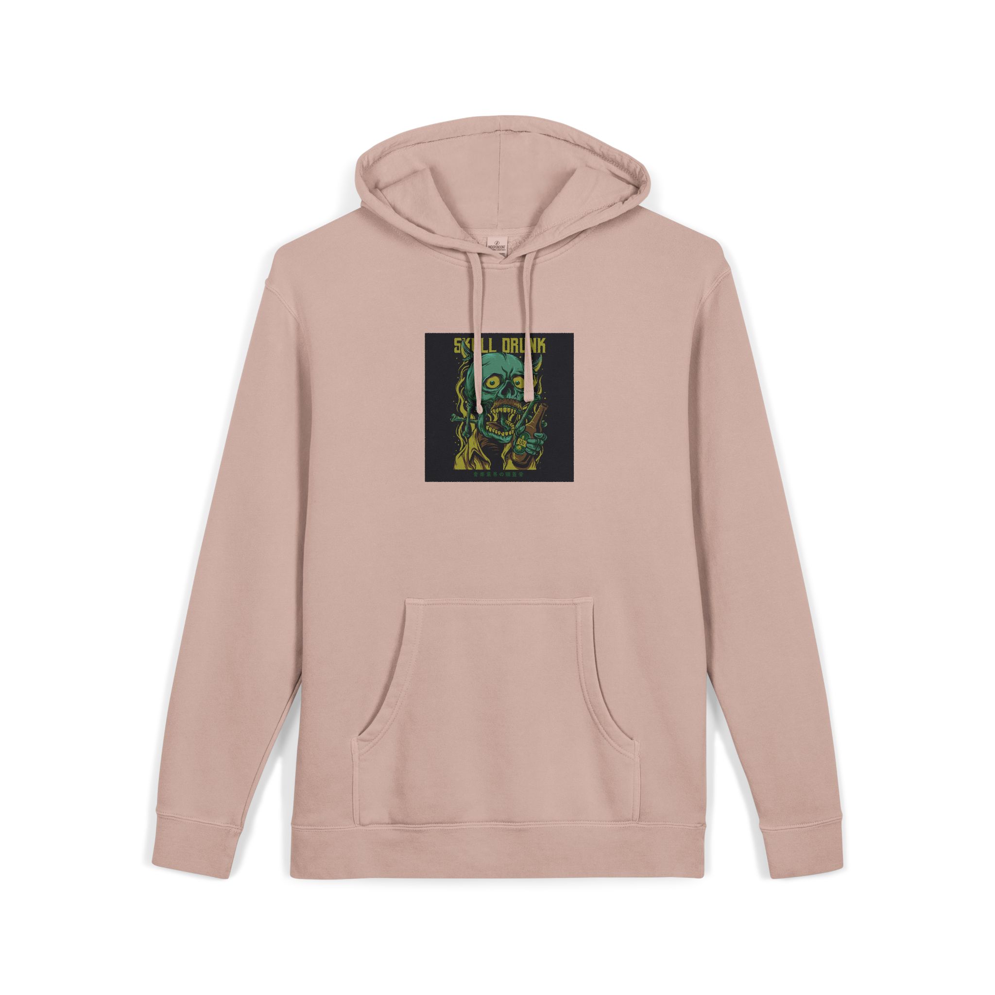 Skull Drunk Unisex Pigment Dyed Hoodie Embroidery - Image 3