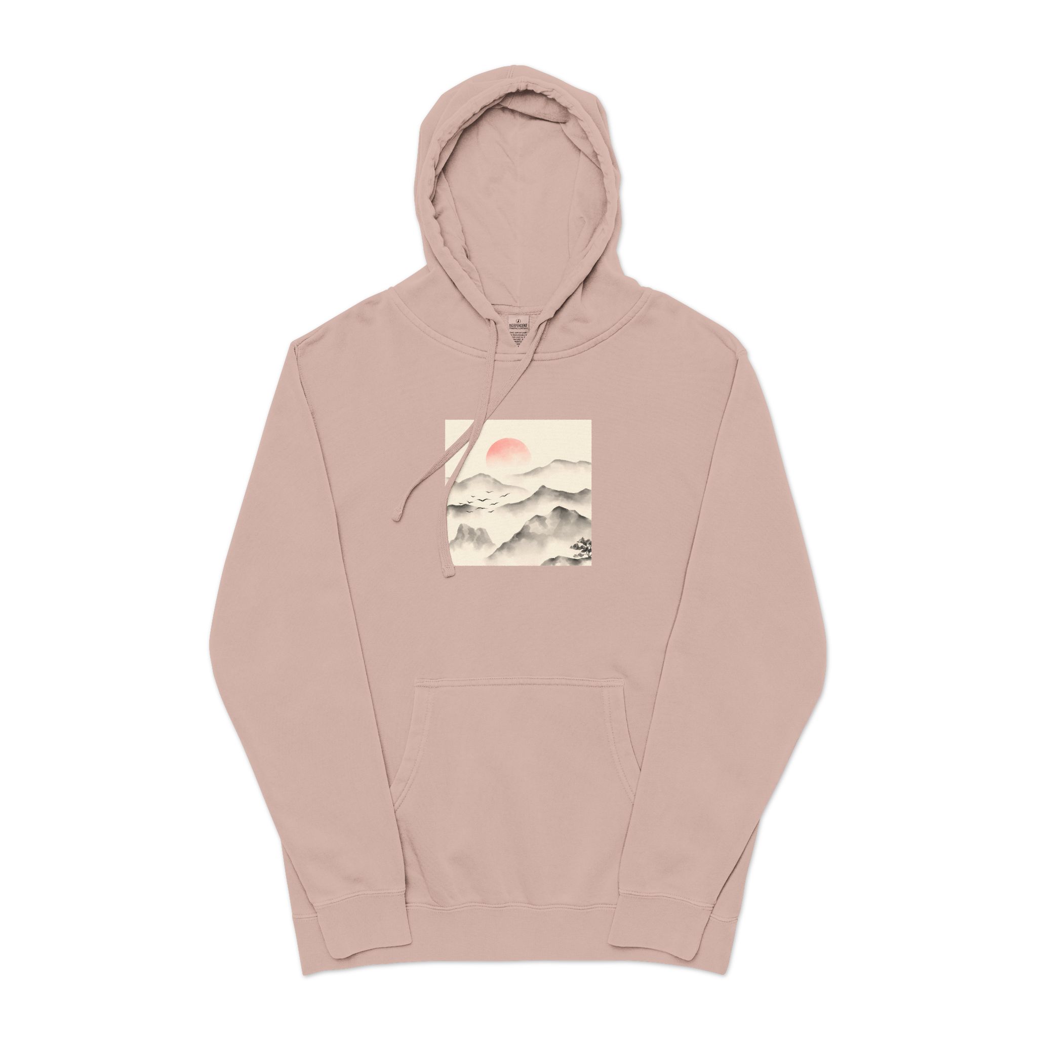 Watercolor Chinese Style Unisex Pigment Dyed Hoodie Embroidery