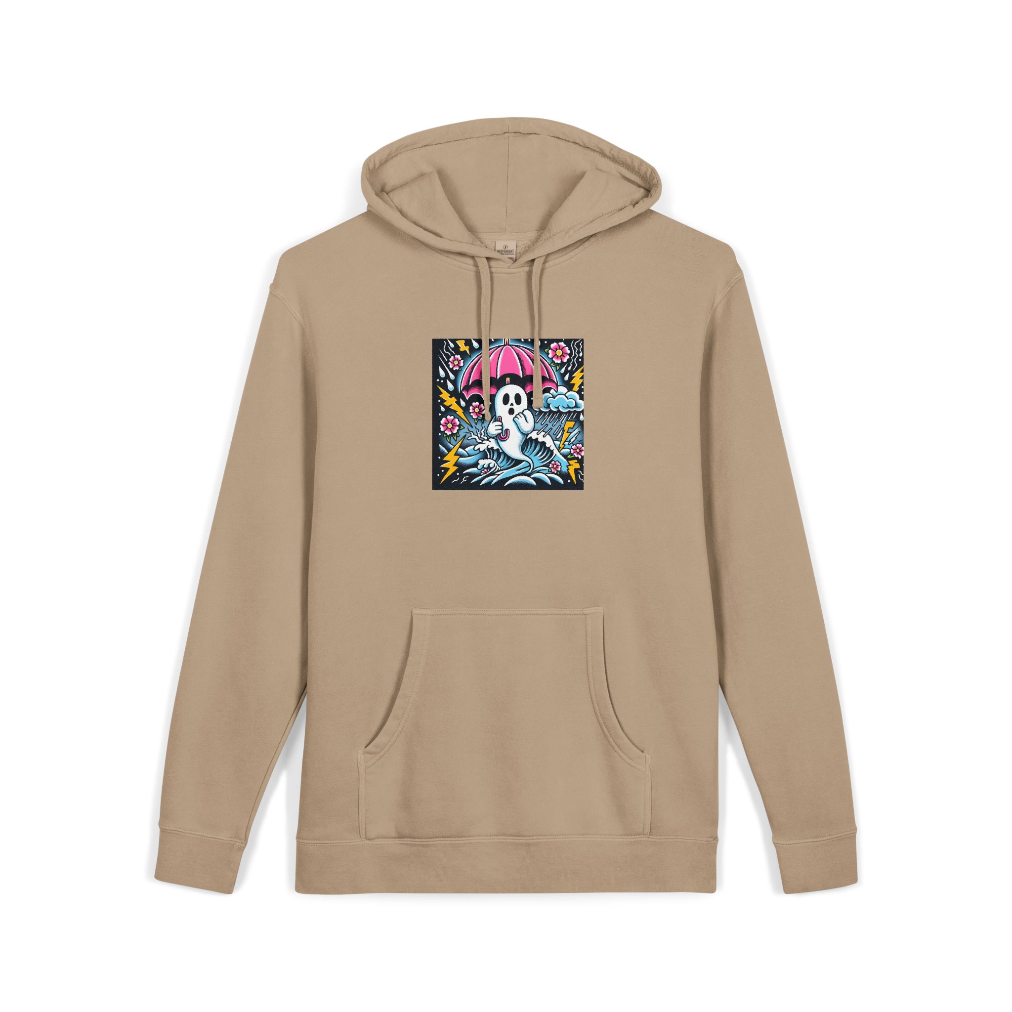 White Ghost With Pink Umbrella Lightning Bolt Unisex Pigment Dyed Hoodie Embroidery - Image 7