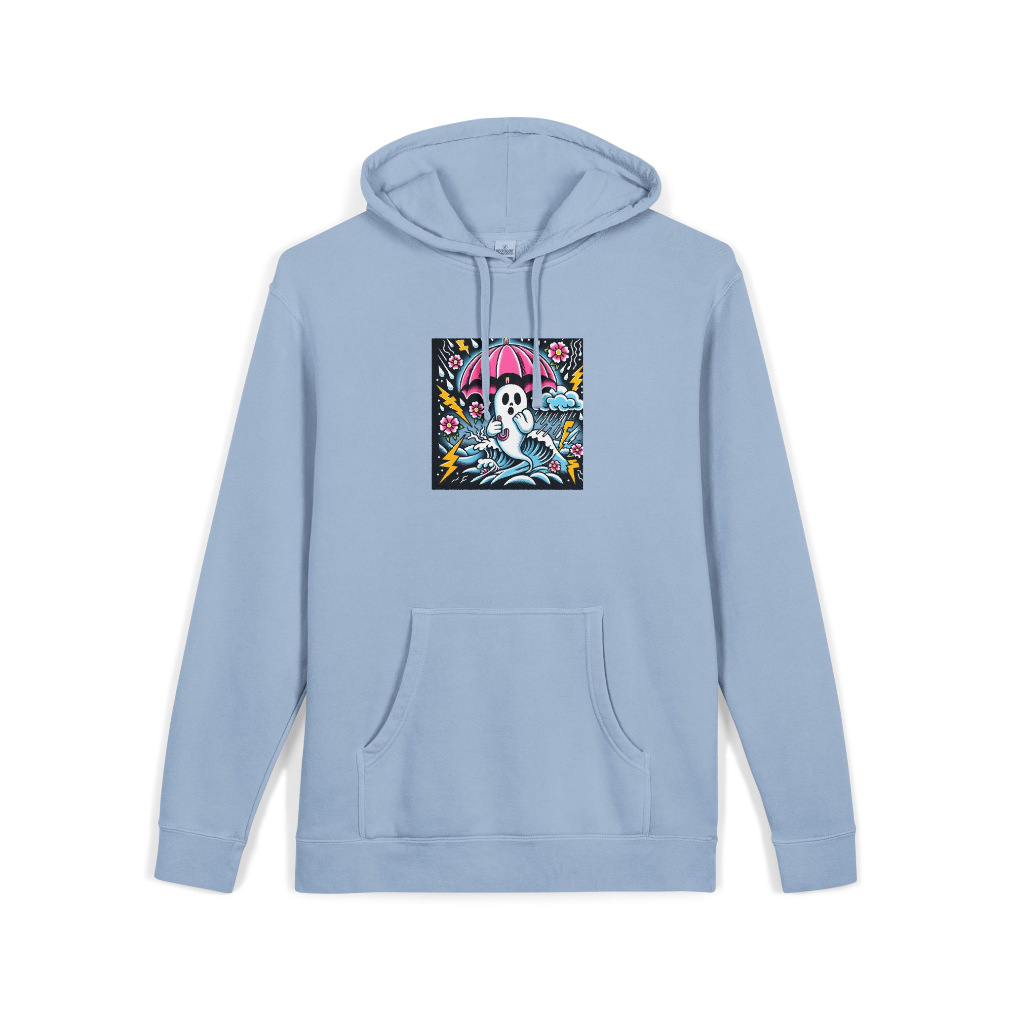 White Ghost With Pink Umbrella Lightning Bolt Unisex Pigment Dyed Hoodie Embroidery - Image 19