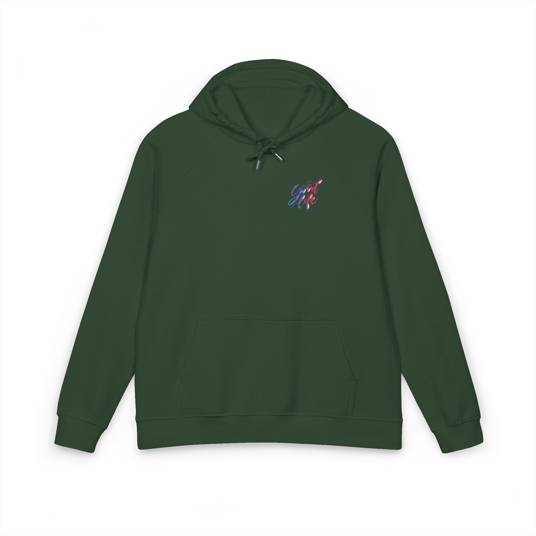 Good Life Watercolor Lettering Unisex Eco Raglan Hoodie Embroidery - Image 13