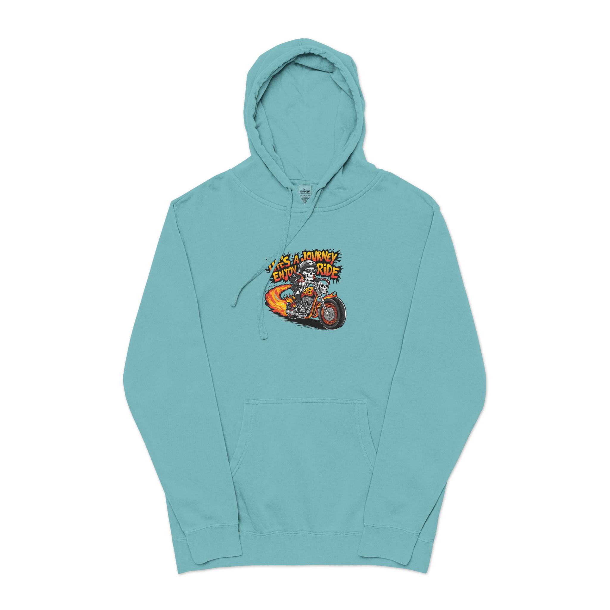 Skeleton Riding Flaming Motorcycle Unisex Pigment Dyed Hoodie Embroidery - Image 9