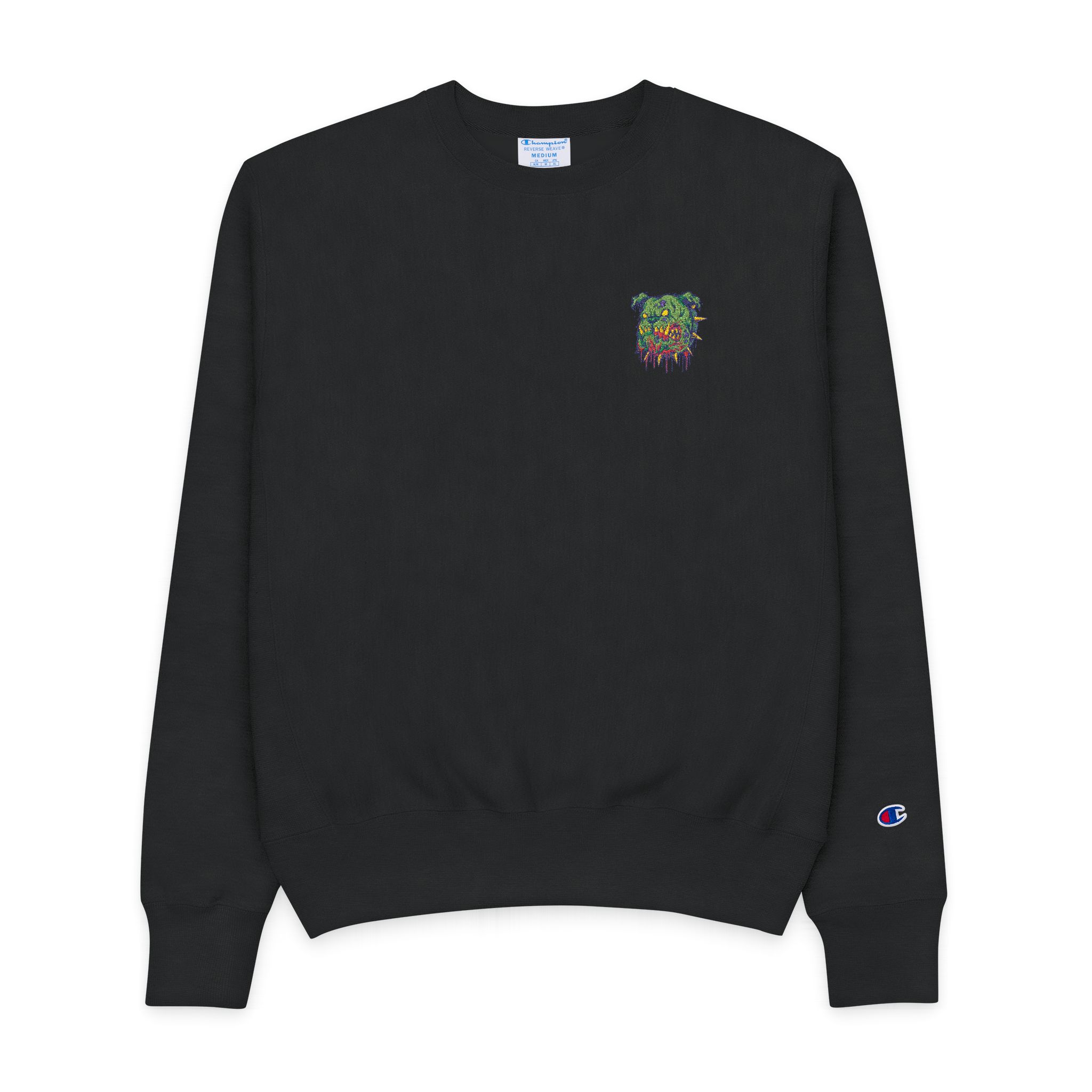 Angry Bulldog Zombie Head Illustration Mens Champion Crewneck Sweatshirt