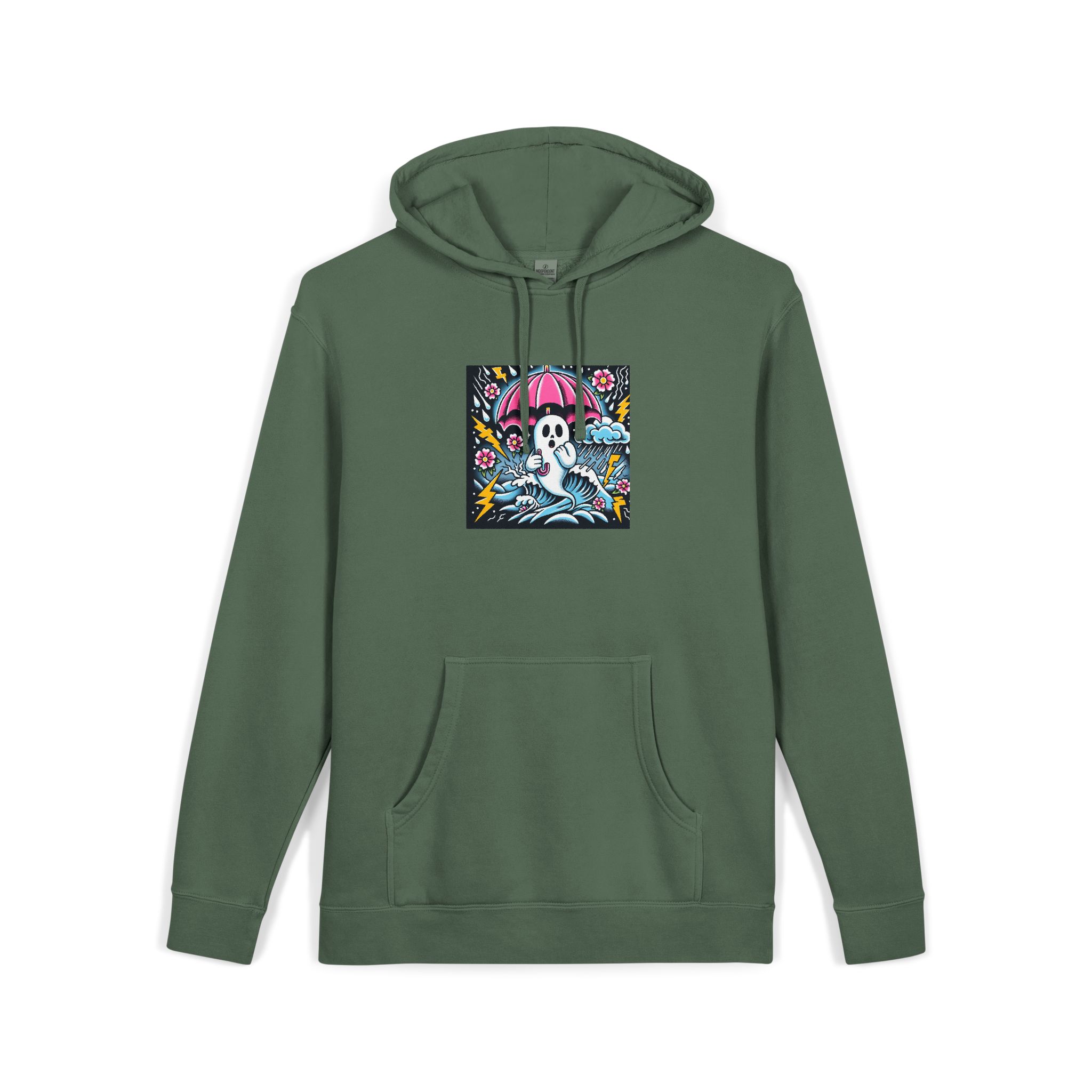 White Ghost With Pink Umbrella Lightning Bolt Unisex Pigment Dyed Hoodie Embroidery - Image 15