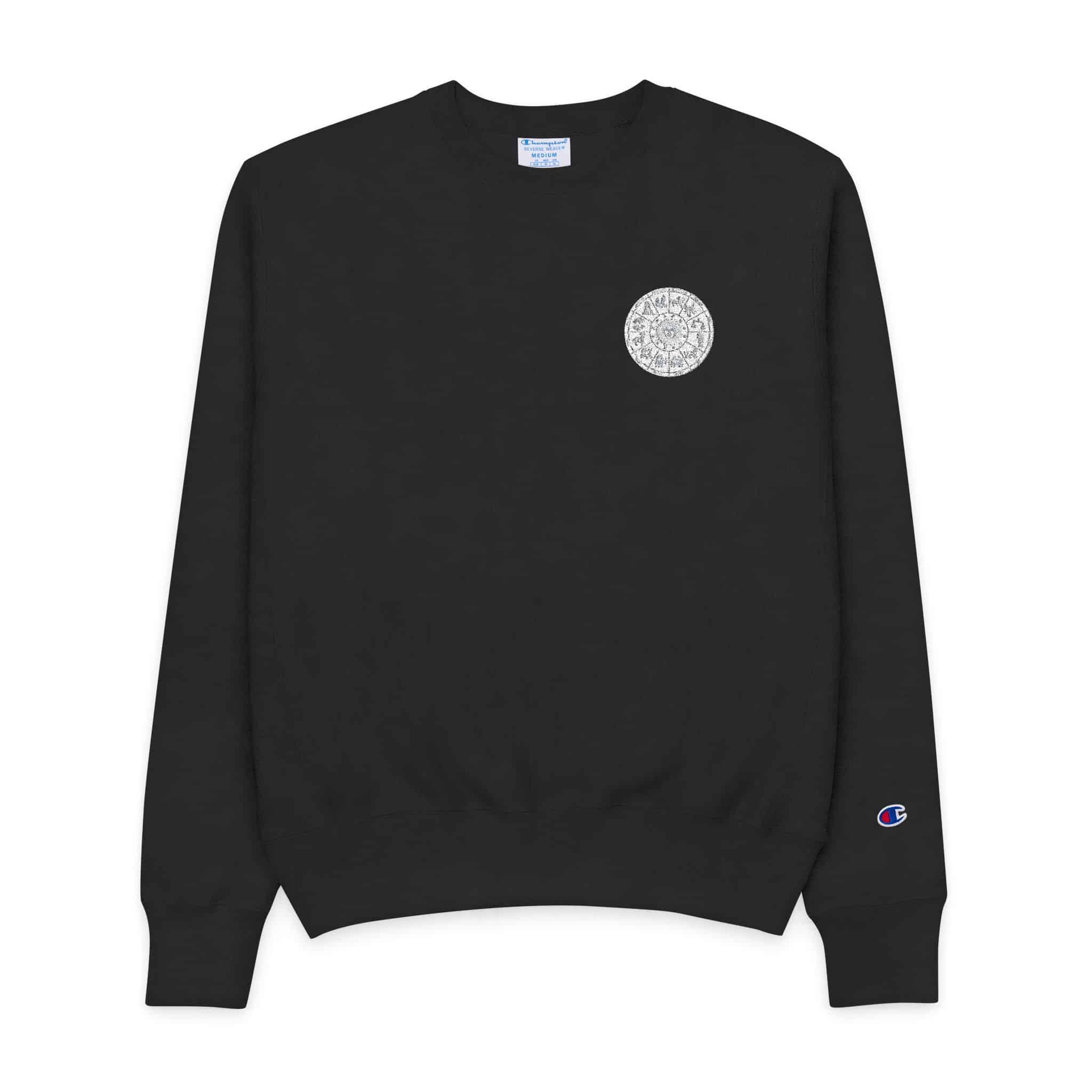 Zodiac Circle Horoscope Drawing Engraving Style Zodiac Wheel With Astrological Sy Mens Champion Crewneck Sweatshirt