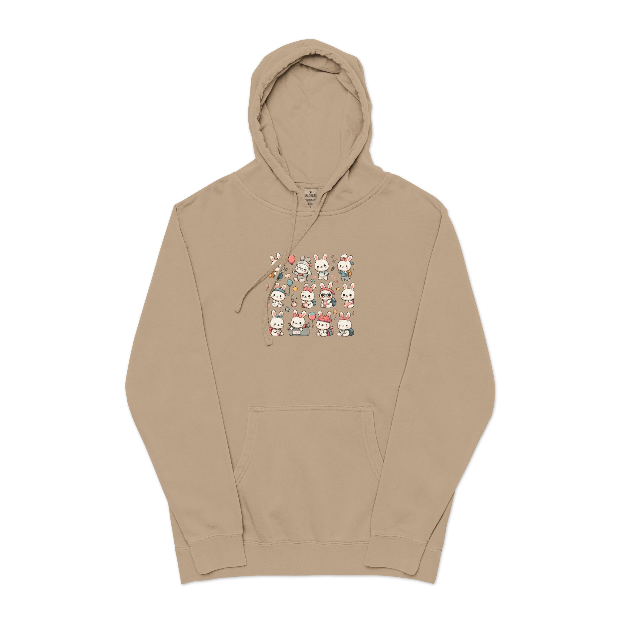 Vector Cartoon Rabbit Sits Field Flowers (1) Unisex Pigment Dyed Hoodie Embroidery - Image 5