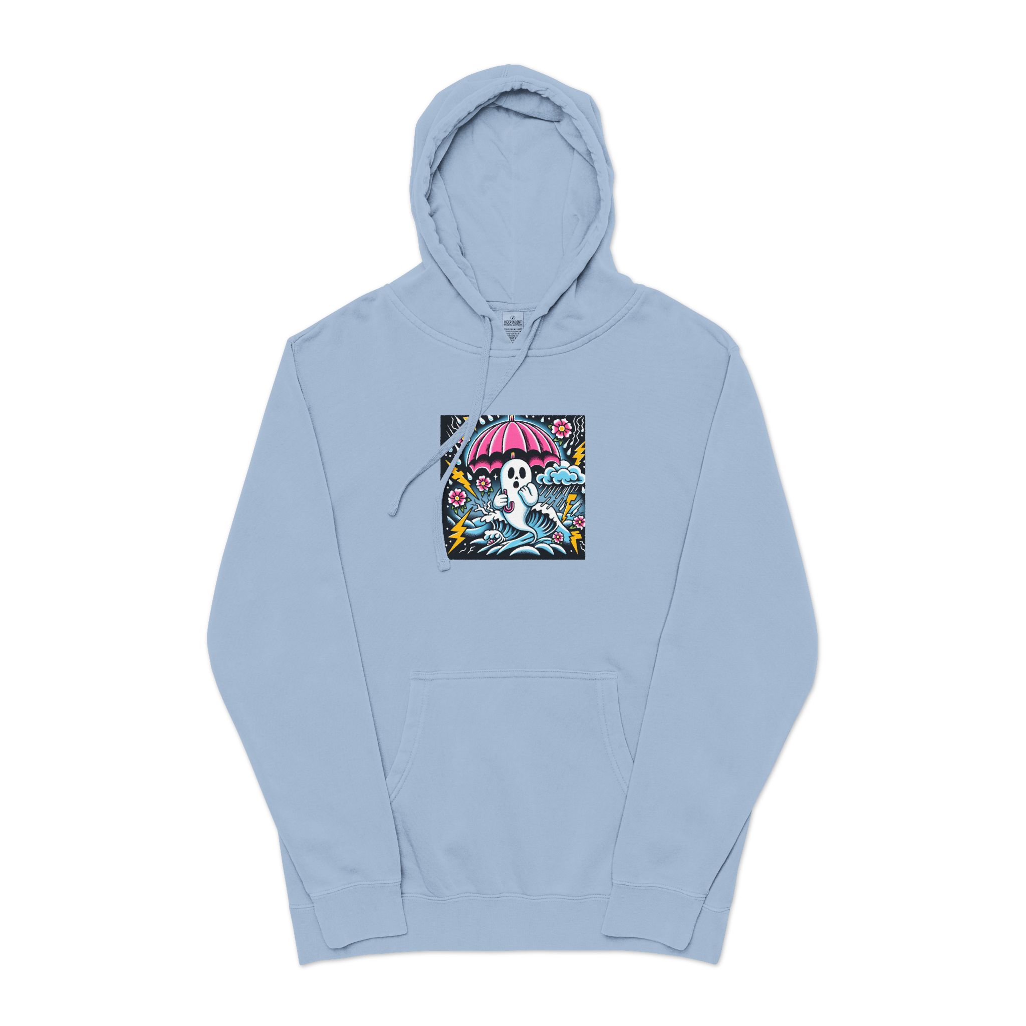 White Ghost With Pink Umbrella Lightning Bolt Unisex Pigment Dyed Hoodie Embroidery - Image 17