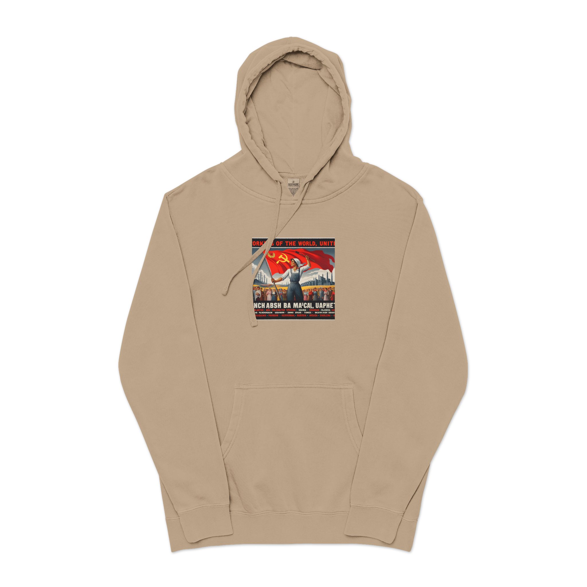 Workers of the World Unisex Pigment Dyed Hoodie Embroidery - Image 5