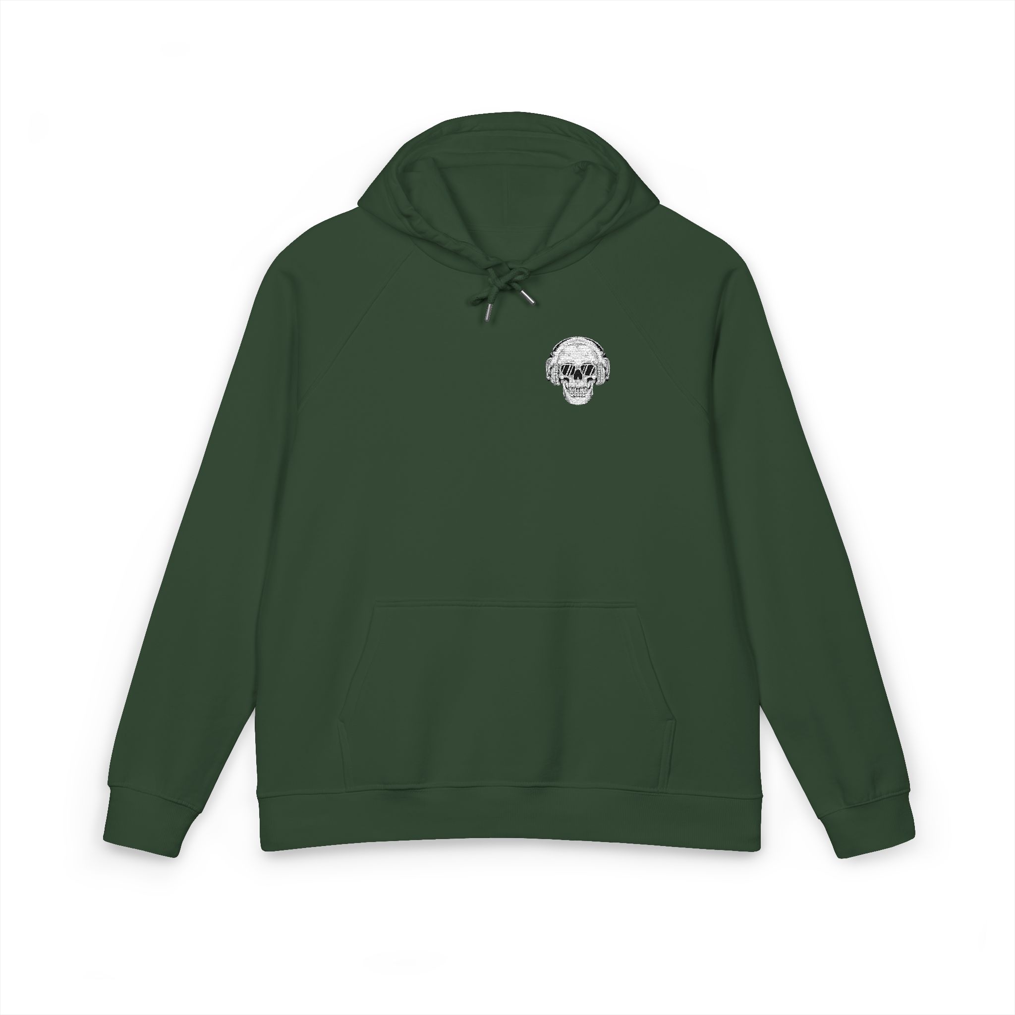 Skull Dj With Black Glass Unisex Eco Raglan Hoodie Embroidery - Image 13