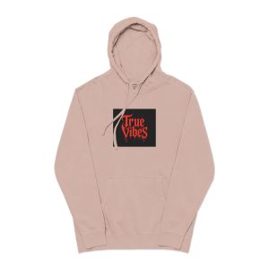 True Vibes Bold Red Gothic Drip Text Black Unisex Pigment Dyed Hoodie Embroidery