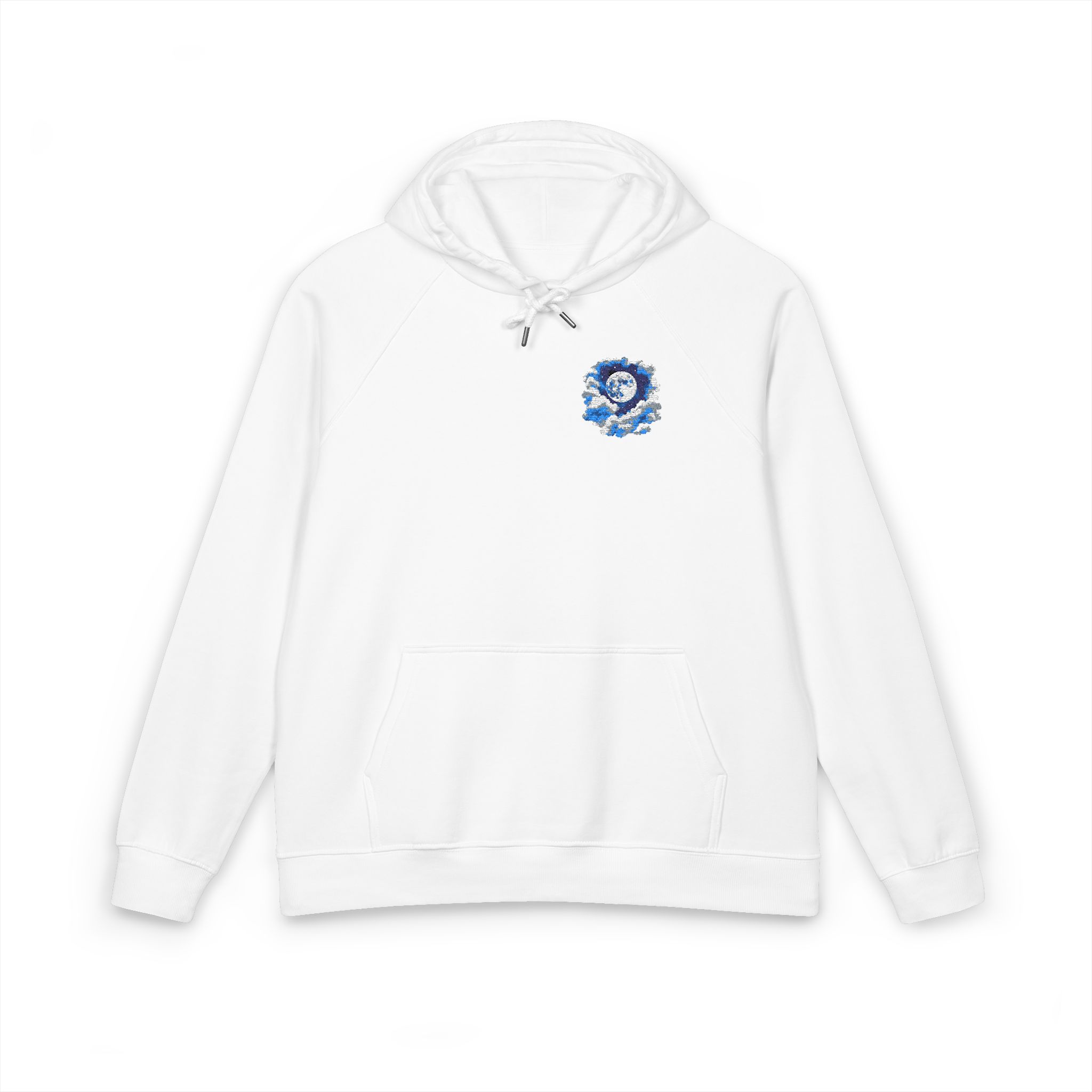 Watercolor Full Moon Clouds Elements Set Unisex Eco Raglan Hoodie Embroidery