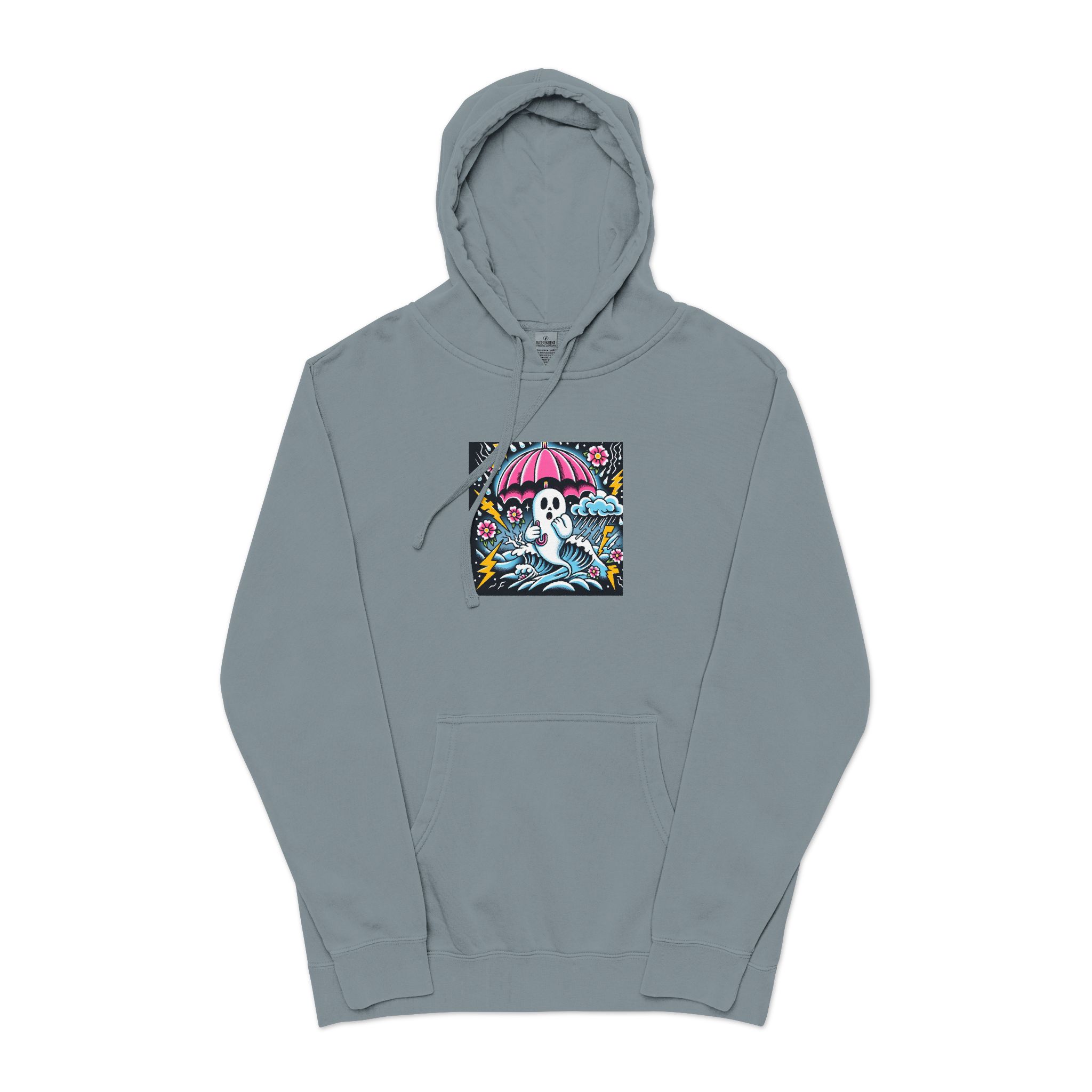 White Ghost With Pink Umbrella Lightning Bolt Unisex Pigment Dyed Hoodie Embroidery - Image 21