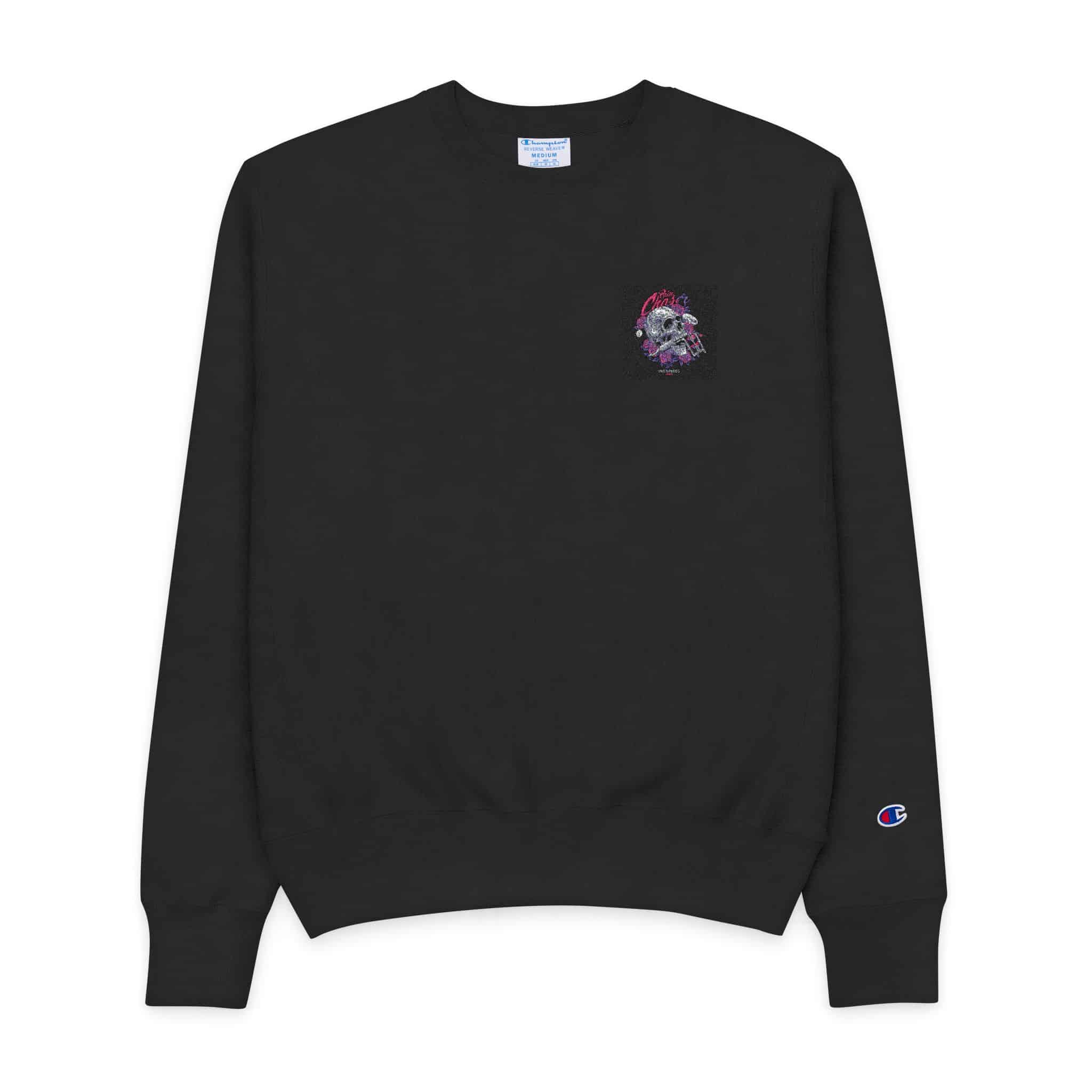 Skull Tattoomachine With Text Illustration Mens Champion Crewneck Sweatshirt