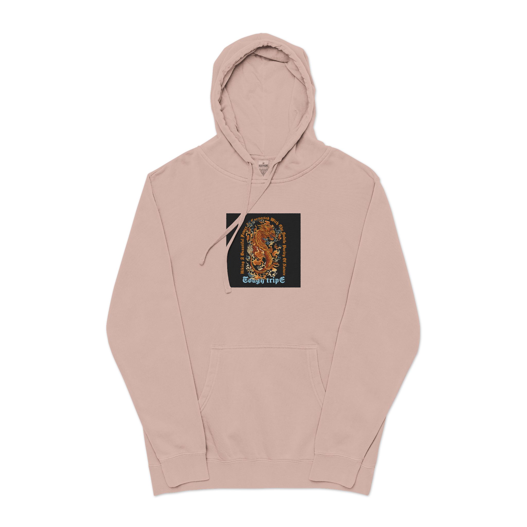 Qilin With Text Illustration Unisex Pigment Dyed Hoodie Embroidery