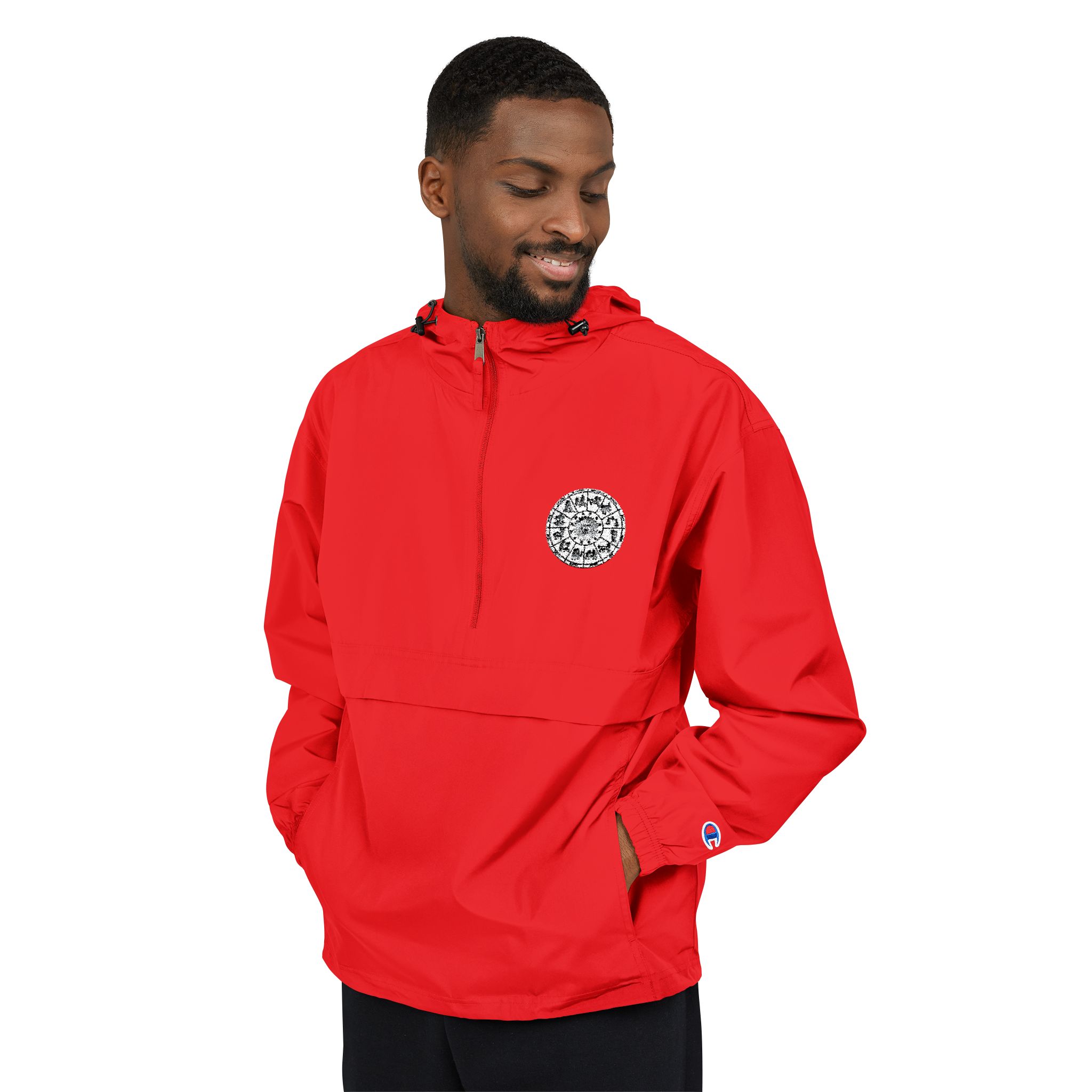Zodiac Circle Horoscope Drawing Engraving Style Zodiac Wheel With Astrological Sy Champion Unisex Packable Anorak Jacket - Image 27
