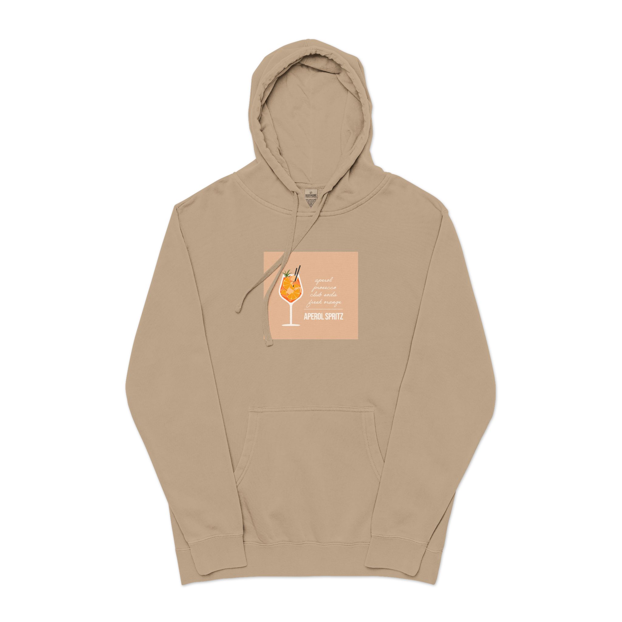 Vector Flat Illustration Modern Aperol Spritz Recipe Unisex Pigment Dyed Hoodie Embroidery - Image 5