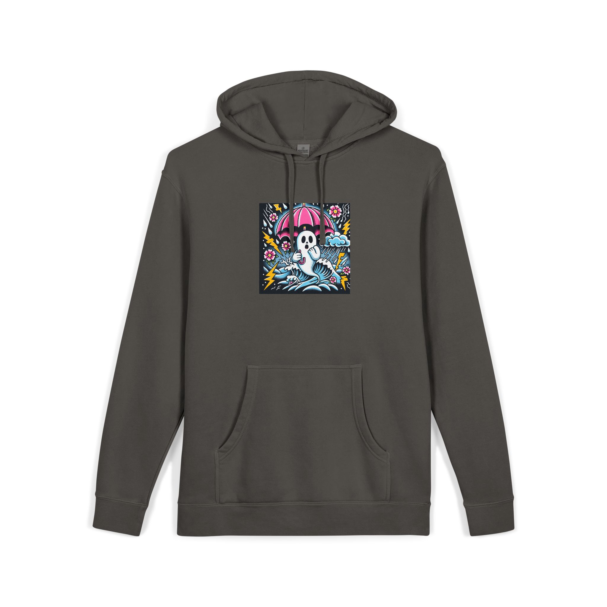 White Ghost With Pink Umbrella Lightning Bolt Unisex Pigment Dyed Hoodie Embroidery - Image 27