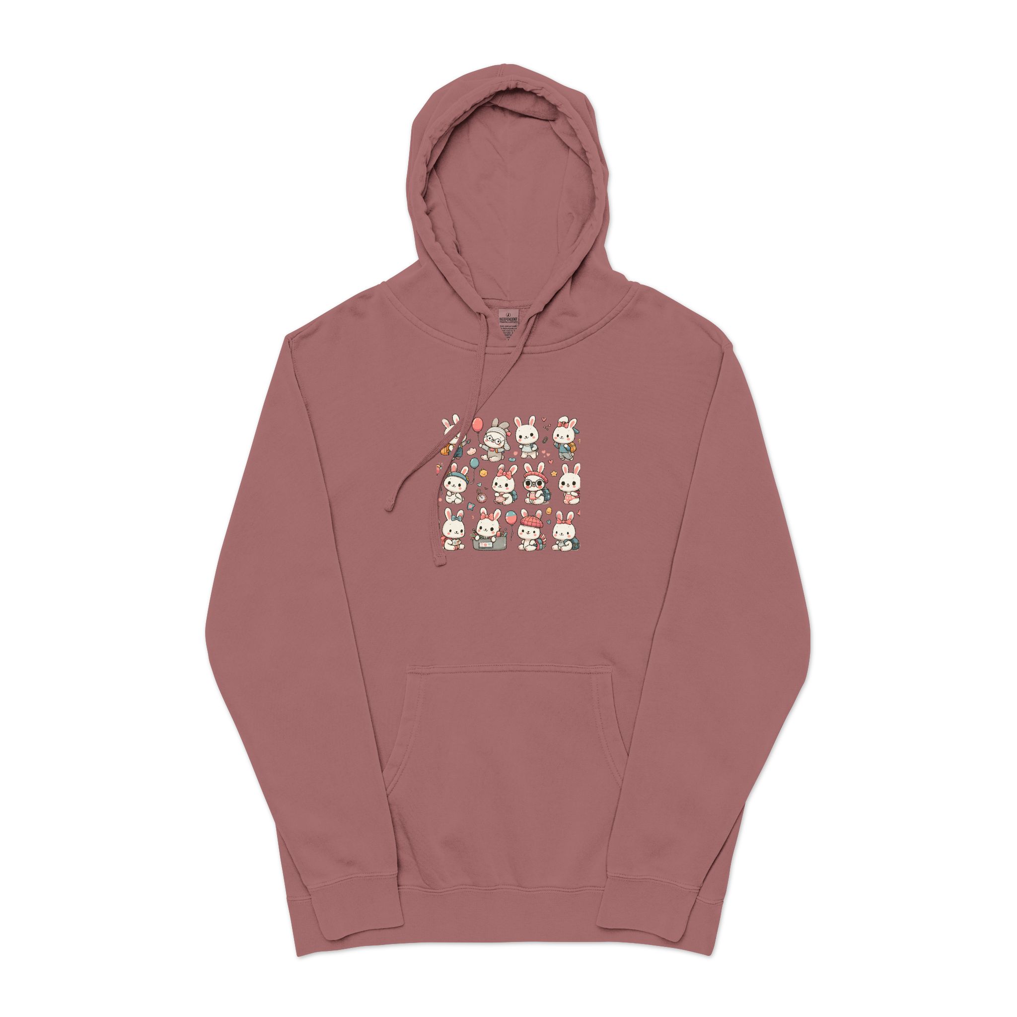 Vector Cartoon Rabbit Sits Field Flowers (1) Unisex Pigment Dyed Hoodie Embroidery - Image 29