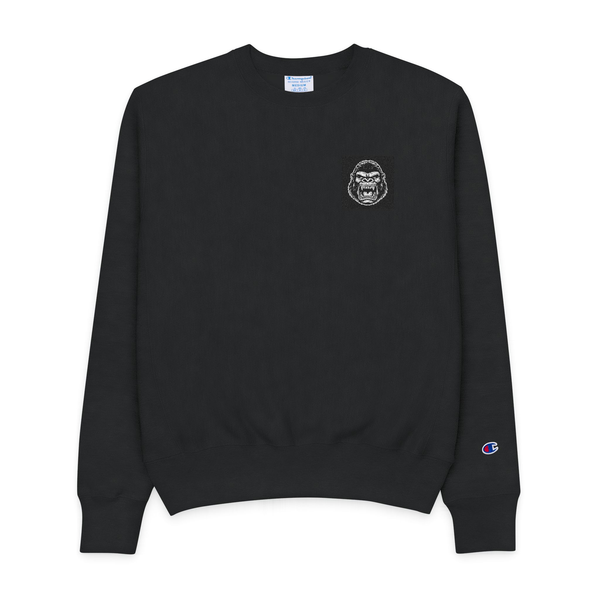 Dark Art Angry Beast Kingkong Head With Sharp Fang Black White Mens Champion Crewneck Sweatshirt