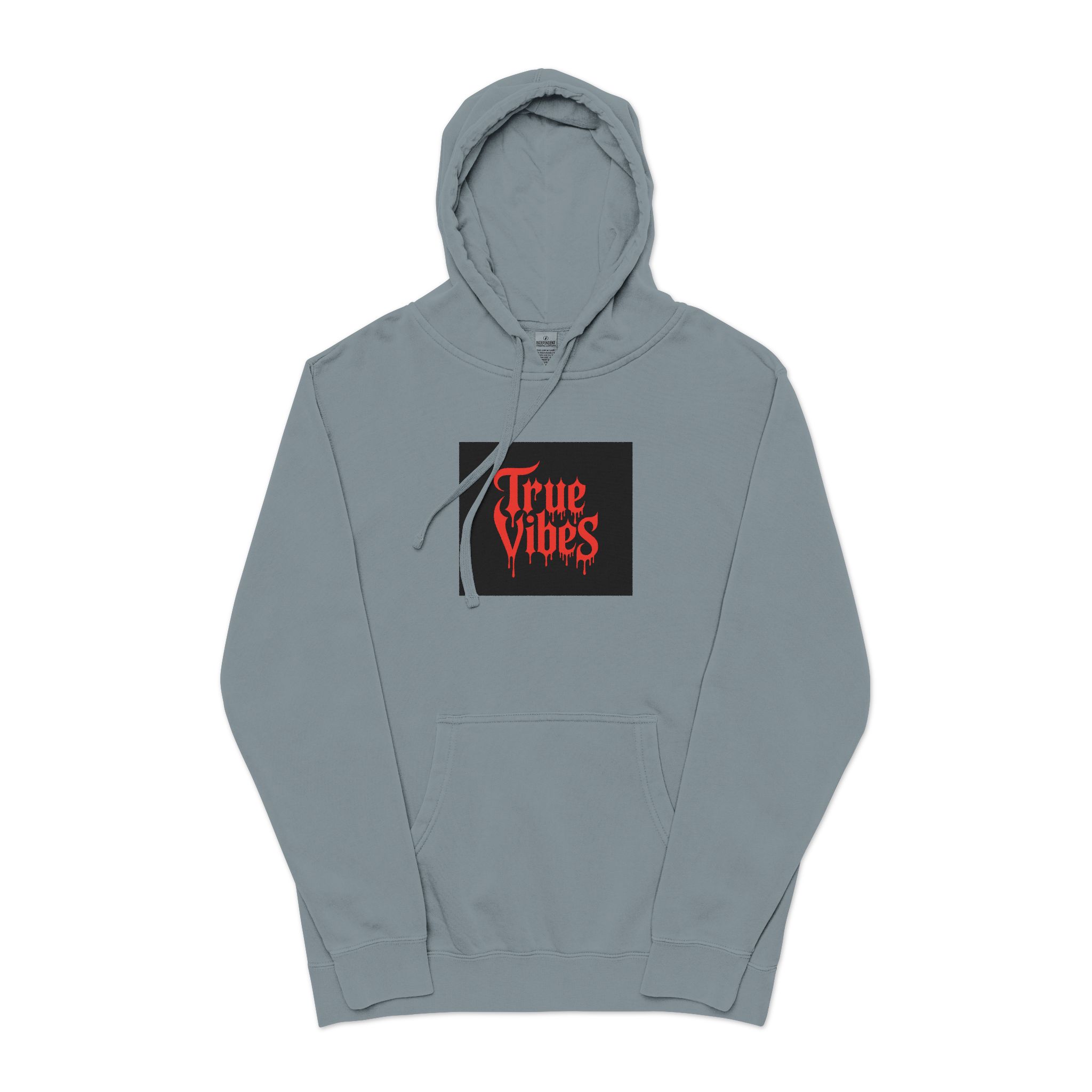 True Vibes Bold Red Gothic Drip Text Black Unisex Pigment Dyed Hoodie Embroidery - Image 21